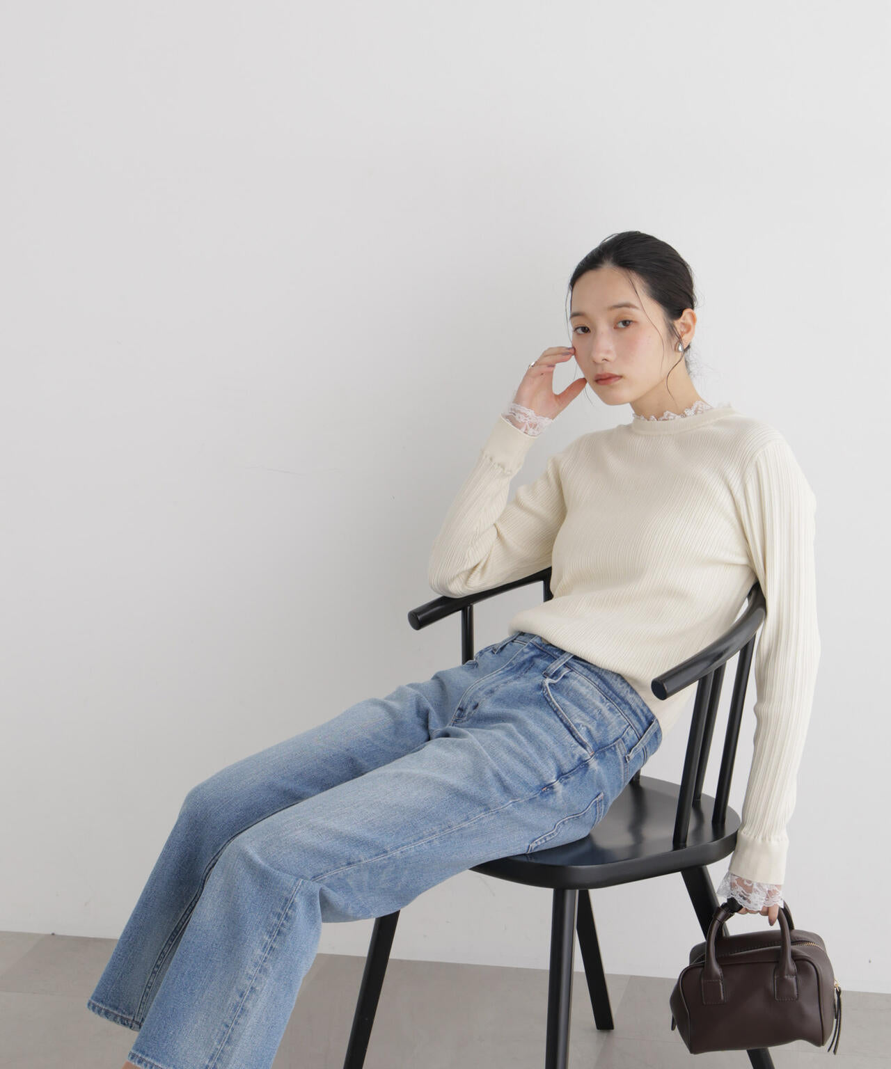 CICA&UVカット加工レースフリル付きリブニット 6696222319