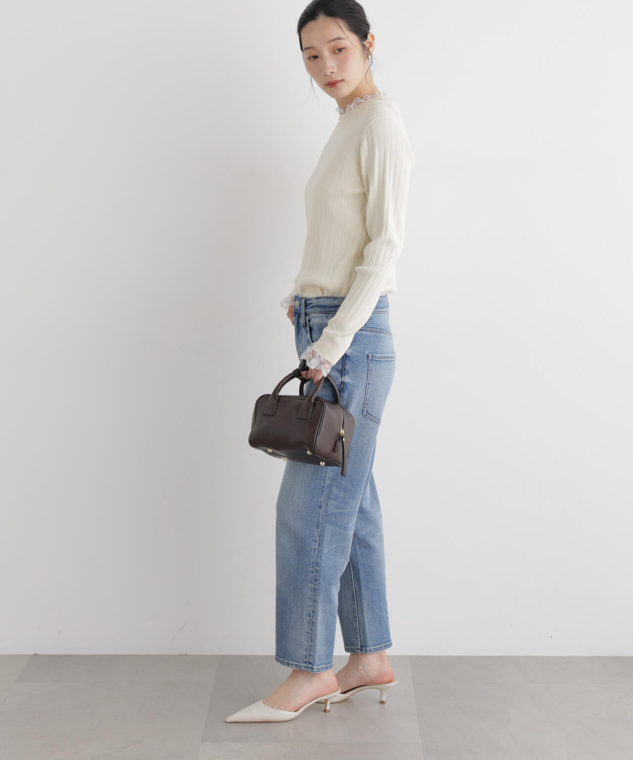 CICA&UVカット加工レースフリル付きリブニット 6696222319