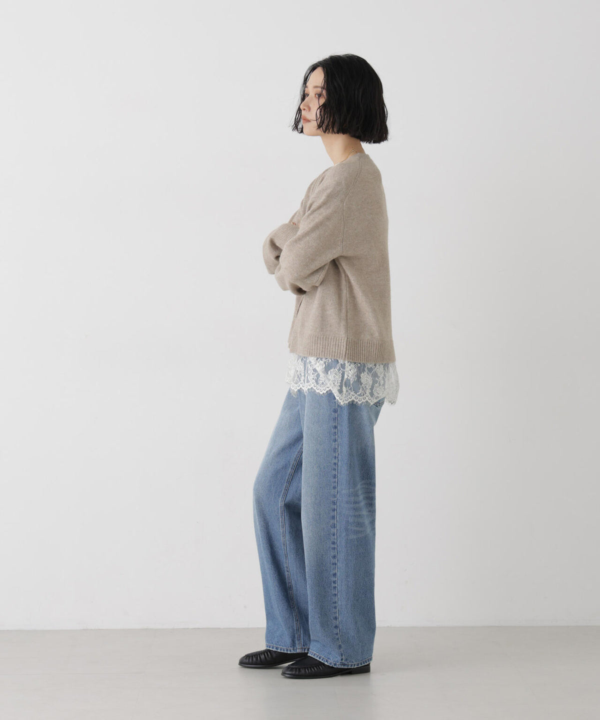 レースドッキングニットカーディガン 6696222325