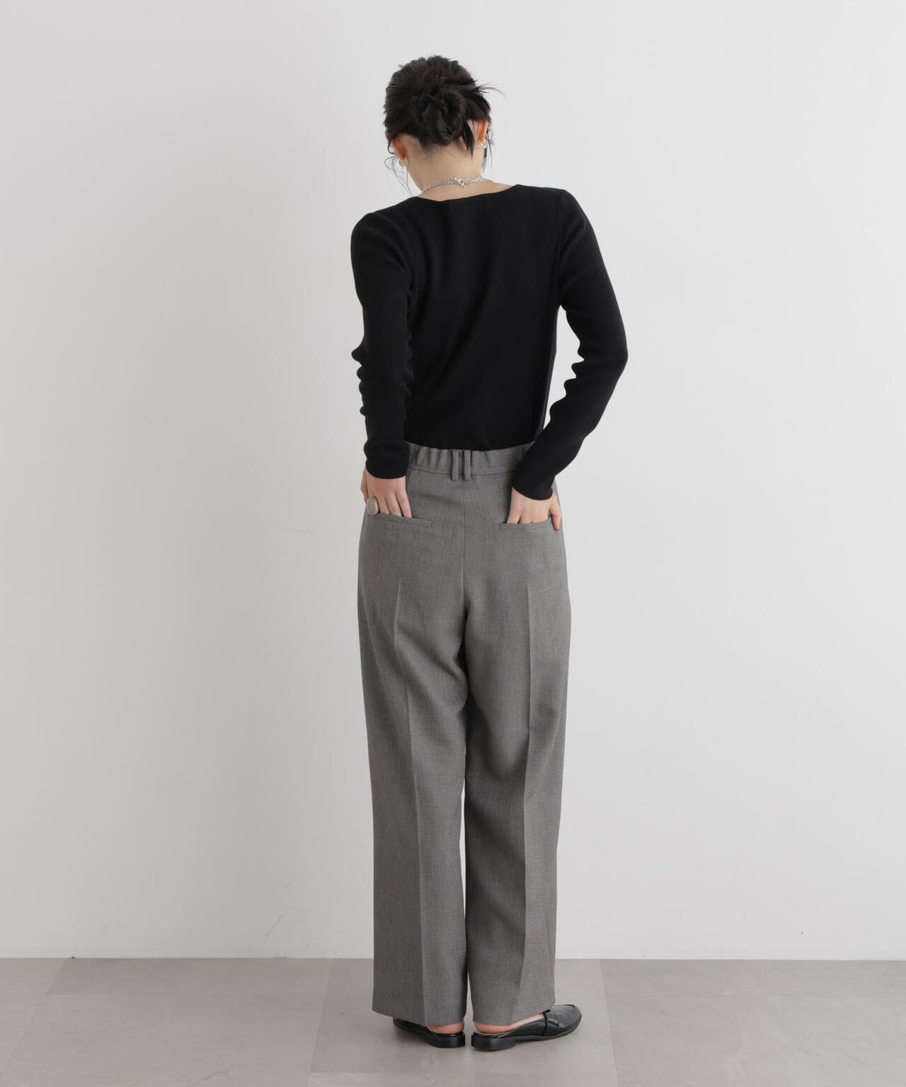 シャンブレーシャークスキンタックセミワイドパンツ(セットアップ可) 6696227302