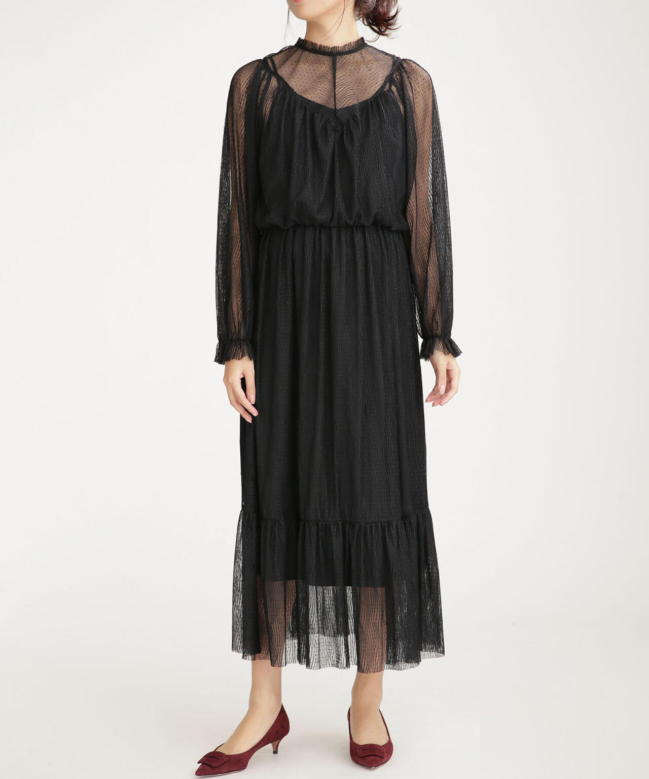 troisiemechaco/ドットプリーツチュールワンピース 6711119001