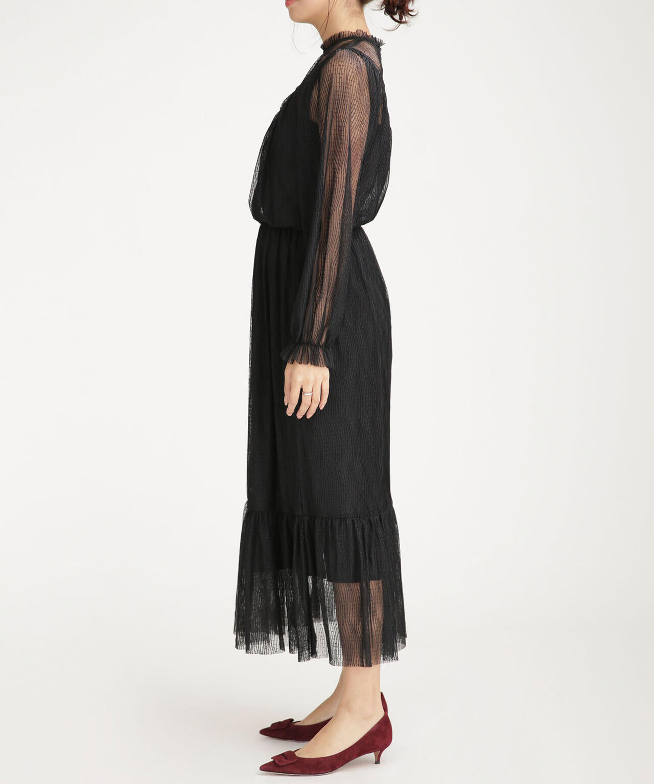 troisiemechaco/ドットプリーツチュールワンピース 6711119001