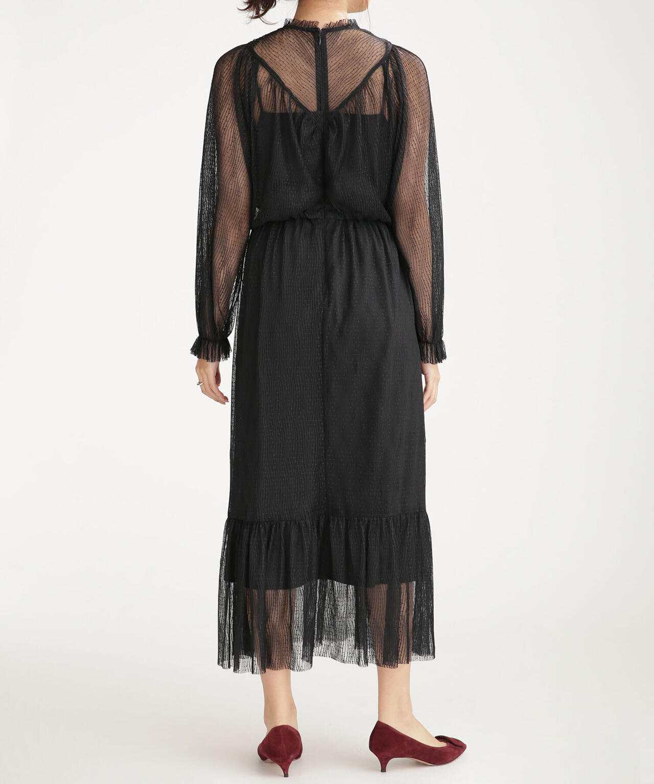 troisiemechaco/ドットプリーツチュールワンピース 6711119001