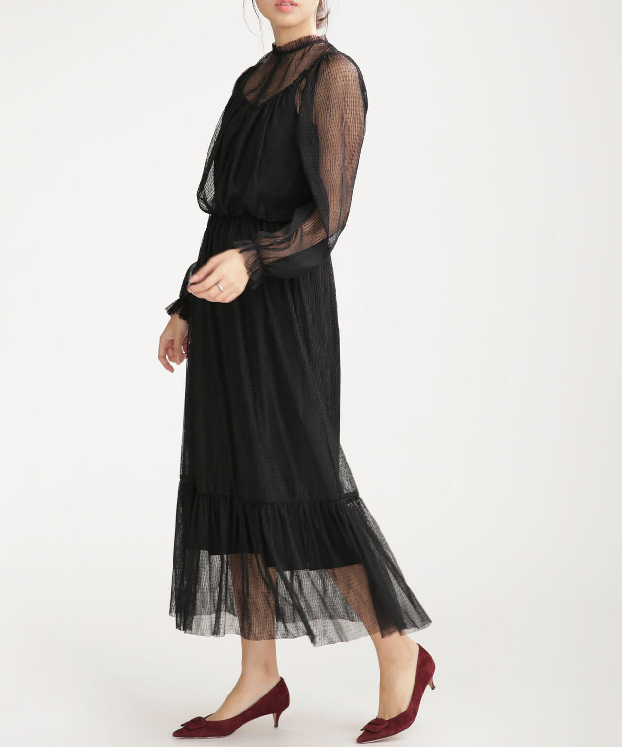 troisiemechaco/ドットプリーツチュールワンピース 6711119001