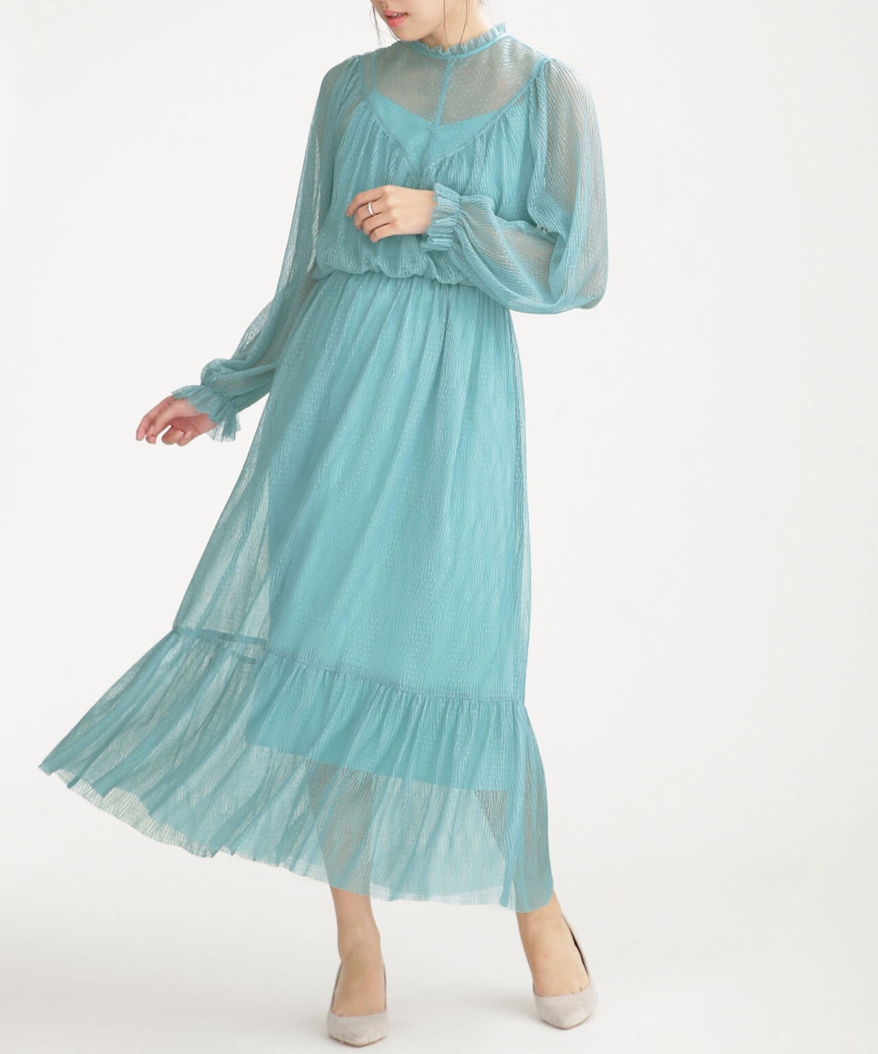 troisiemechaco/ドットプリーツチュールワンピース 6711119001