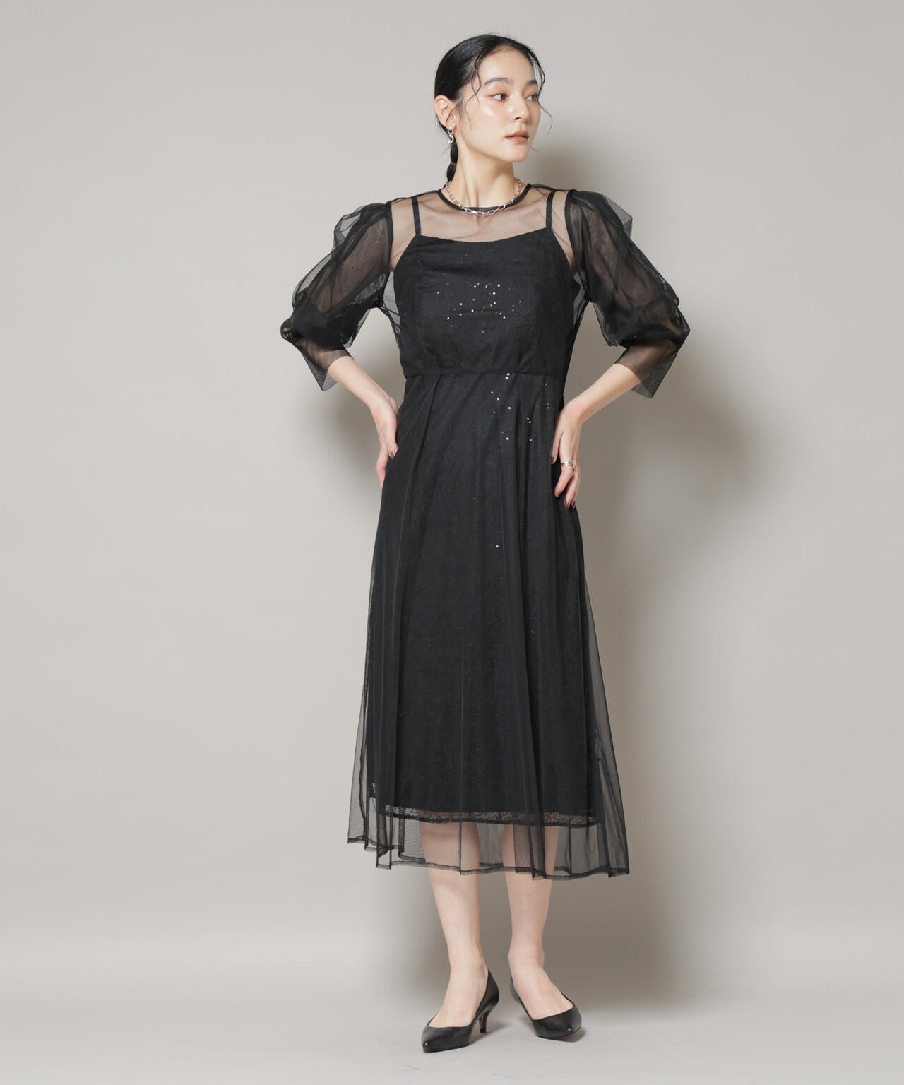 kaene/シアーエプロンレースキャミドレス 6715219051