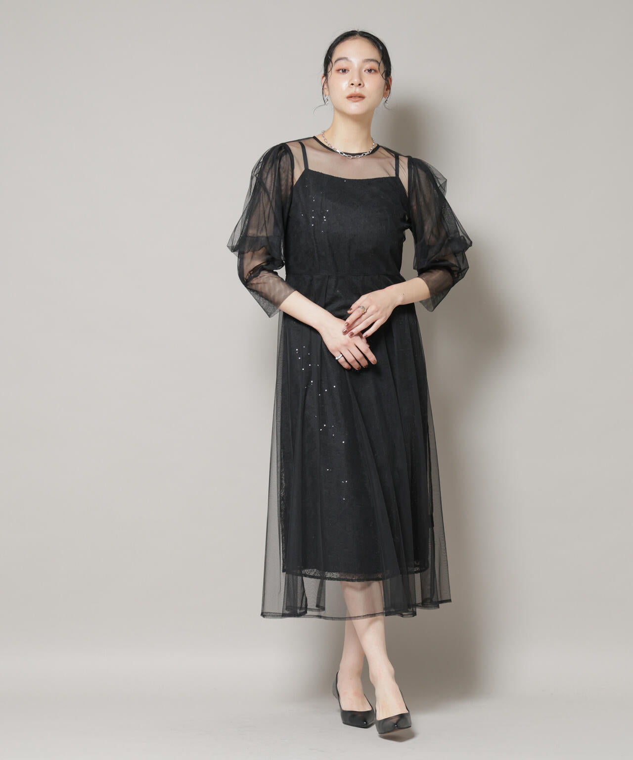 kaene/シアーエプロンレースキャミドレス