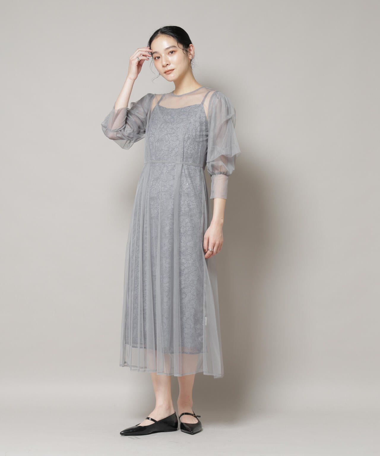 kaene/シアーエプロンレースキャミドレス