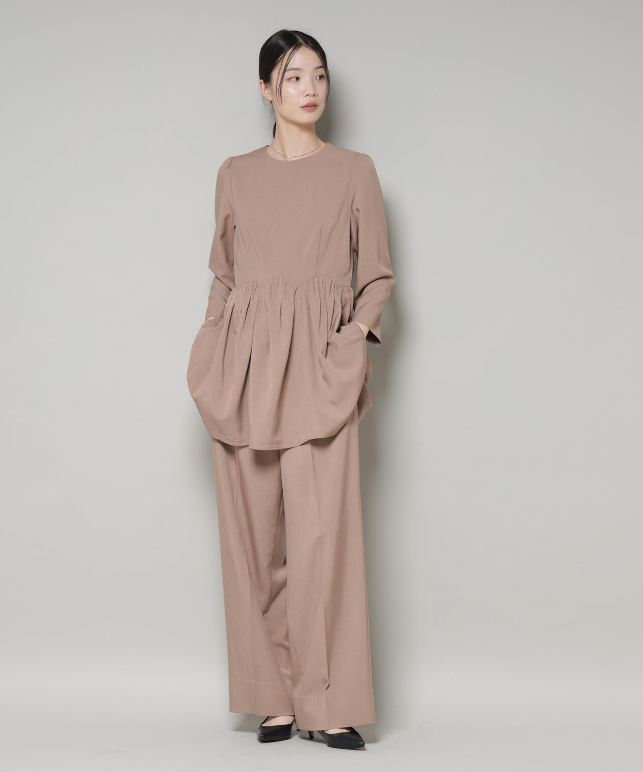 troisieme chaco/TWILL ペプラムトップス(セットアップ可) 6715220034