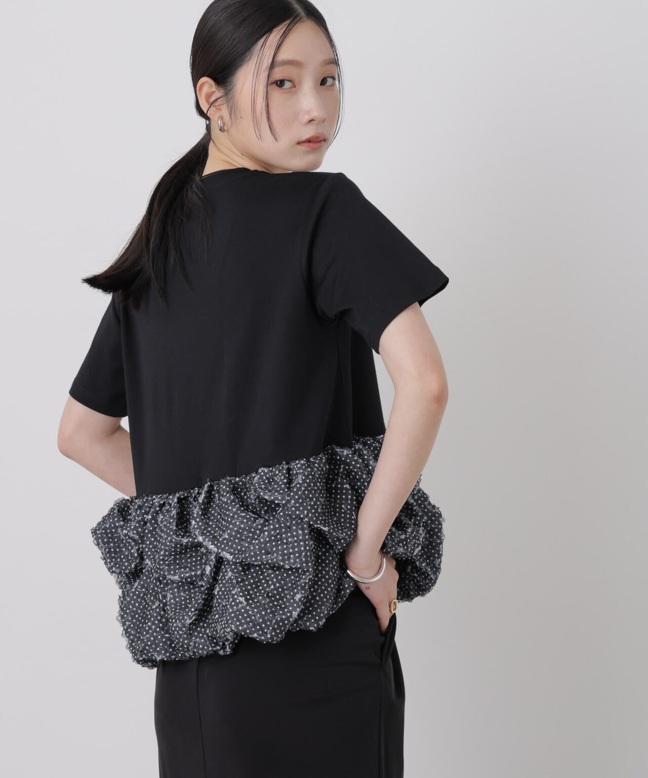 troisiemechaco/DOT TULLE LACE×JERSEY トップス 6716224007