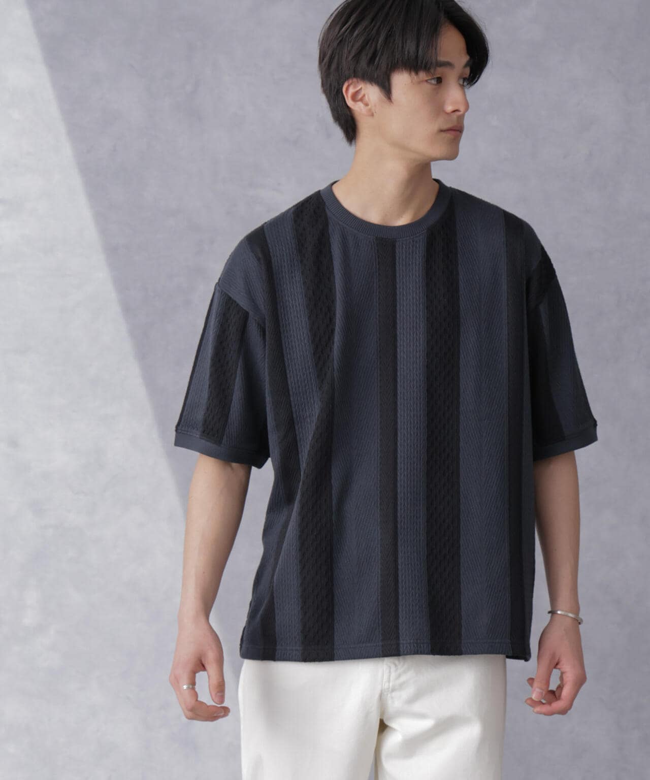 ストライプジャガードTシャツ 半袖 6724124210
