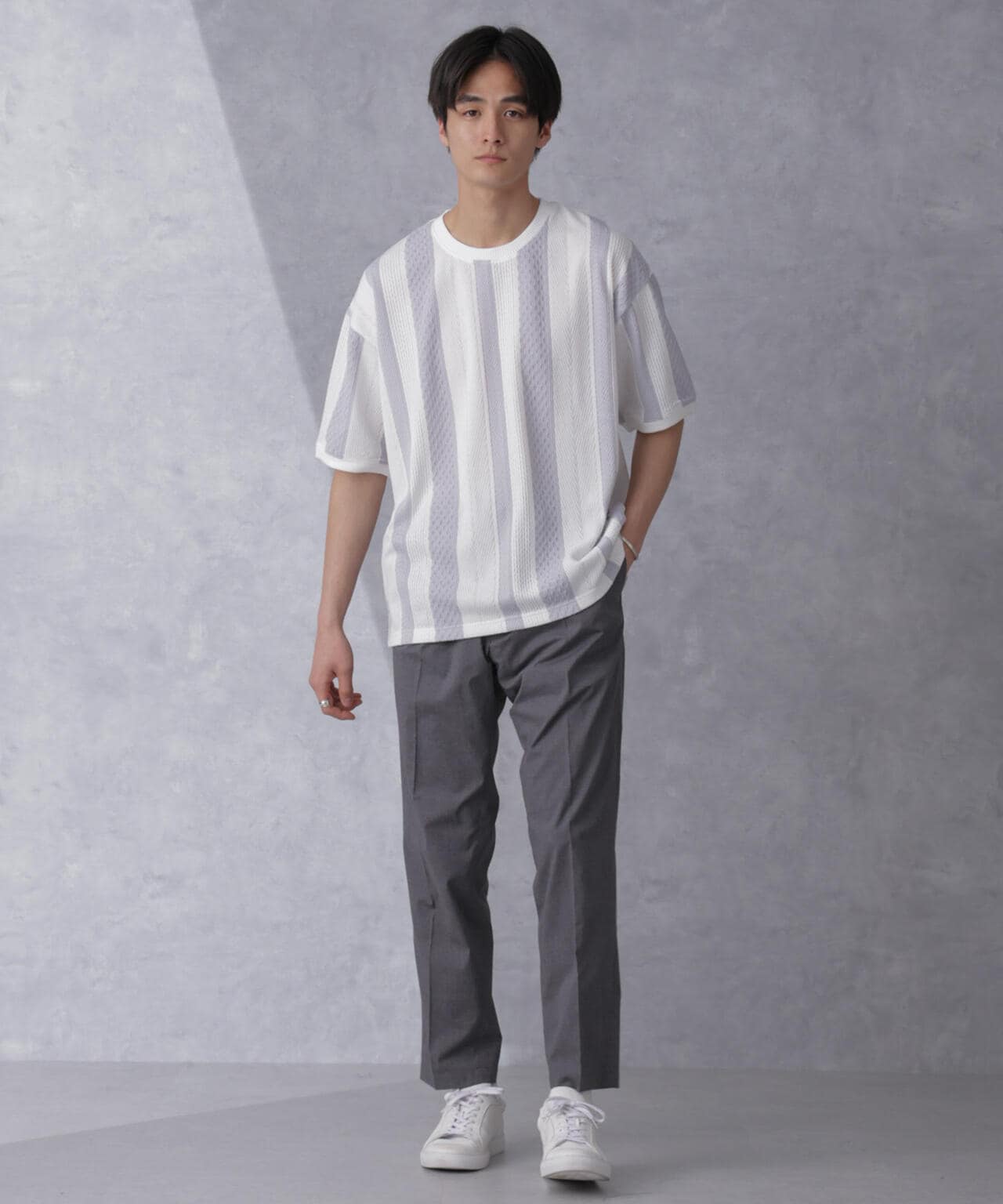 ストライプジャガードTシャツ 半袖 6724124210