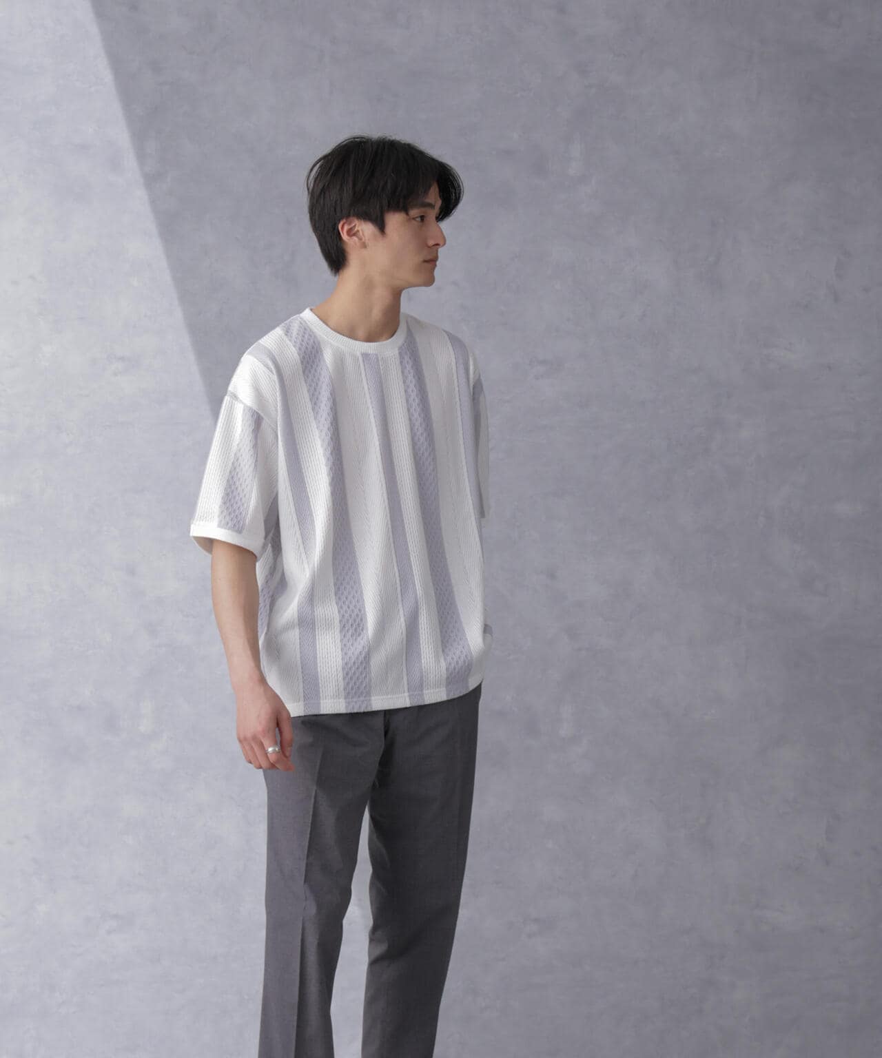 ストライプジャガードTシャツ 半袖 6724124210