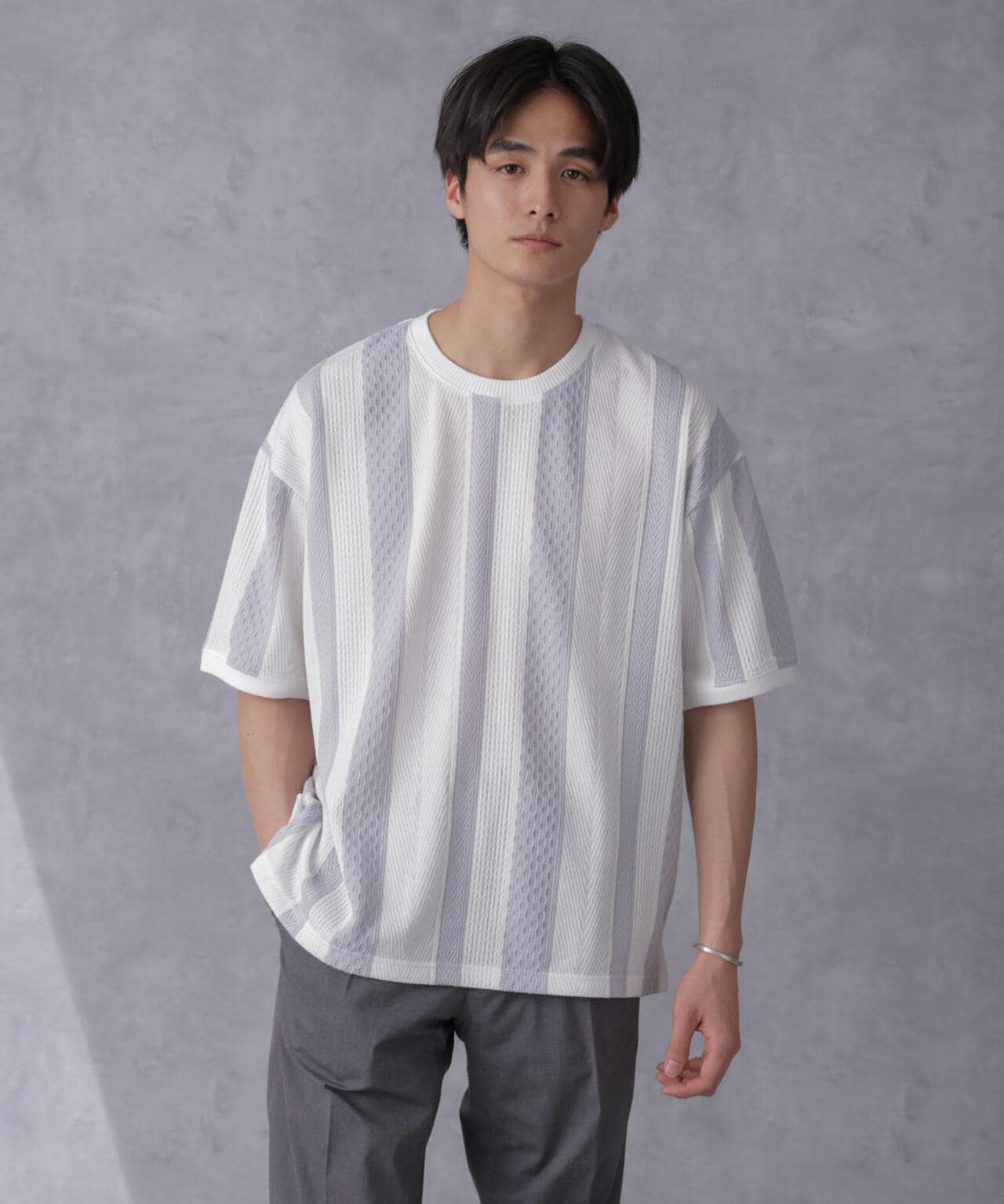 ストライプジャガードTシャツ 半袖 6724124210