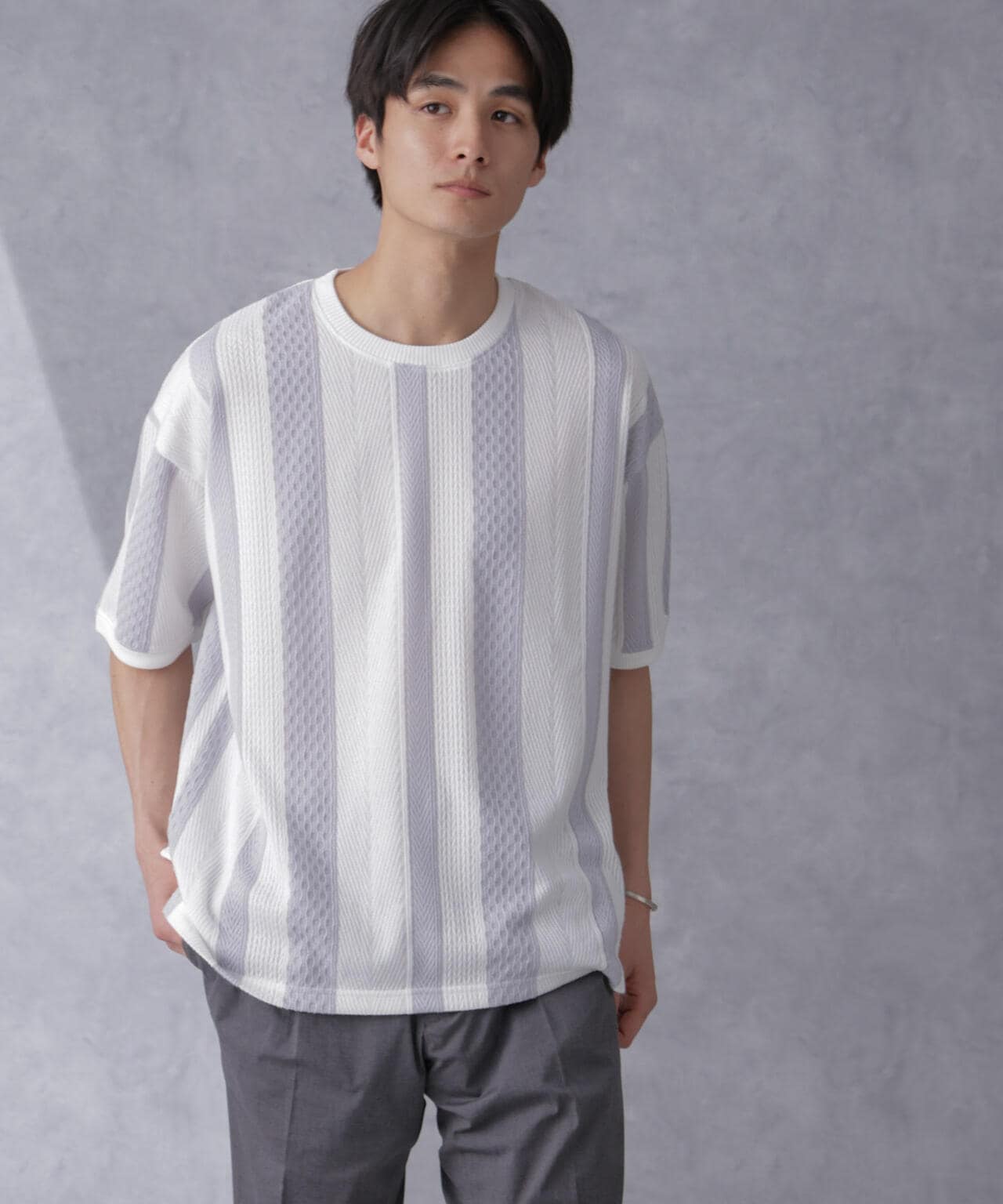 ストライプジャガードTシャツ 半袖 6724124210