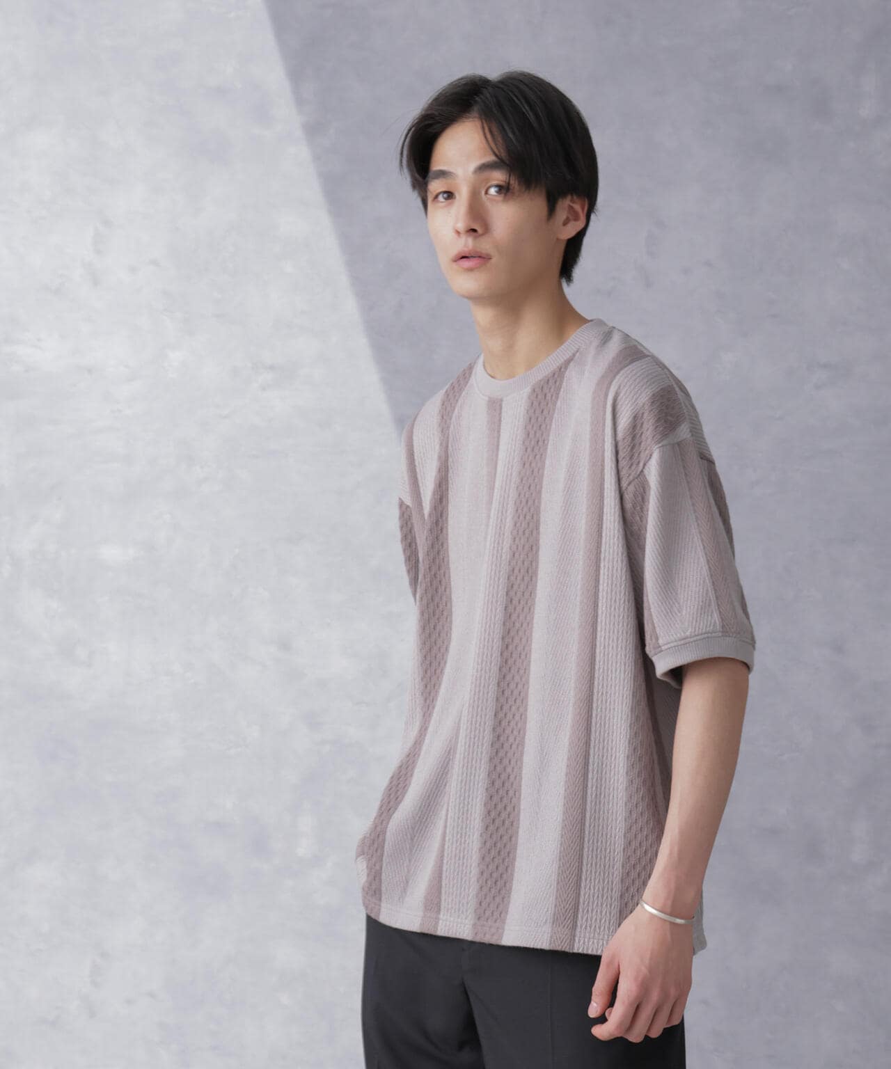 ストライプジャガードTシャツ 半袖 6724124210