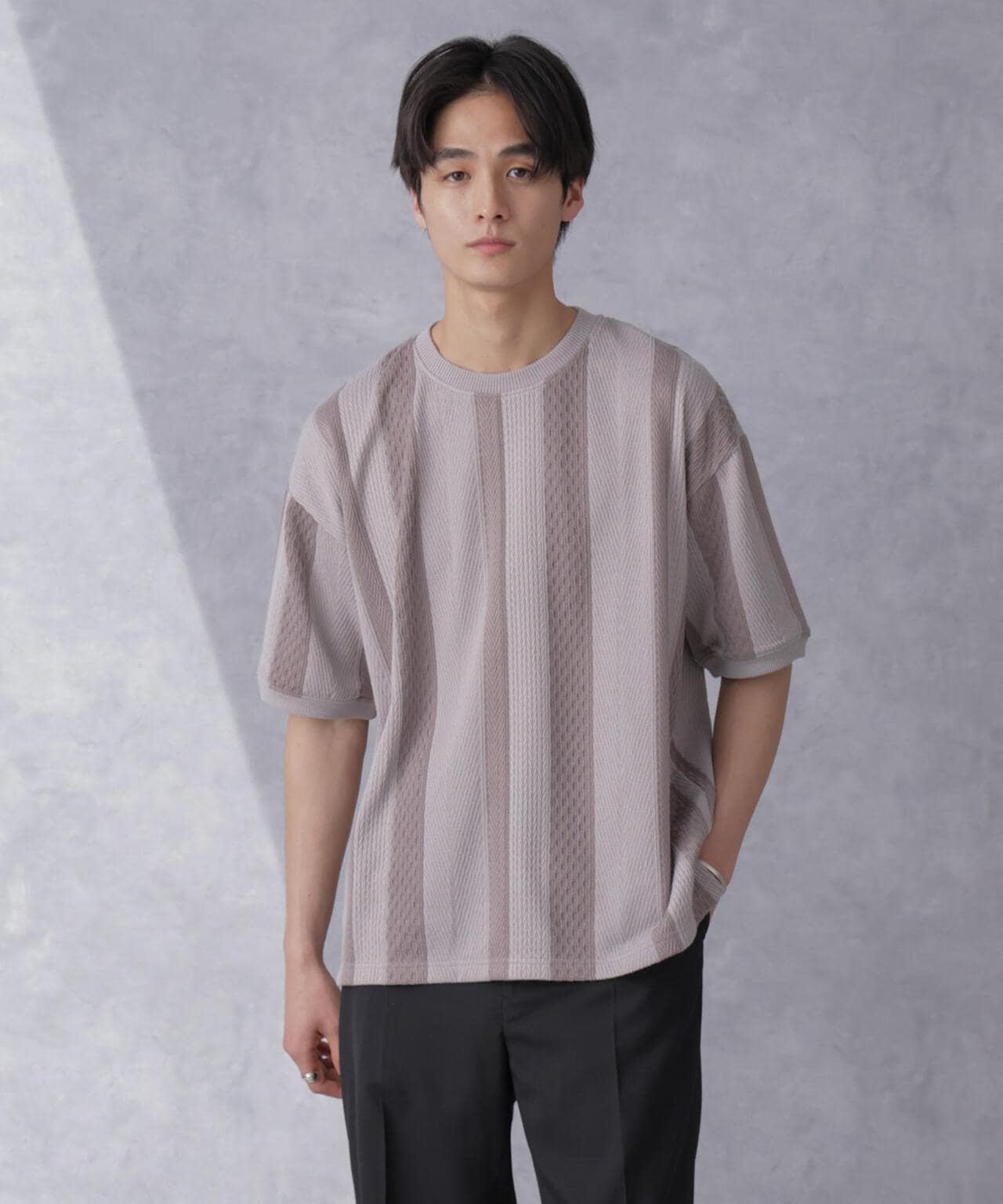 ストライプジャガードTシャツ 半袖 6724124210
