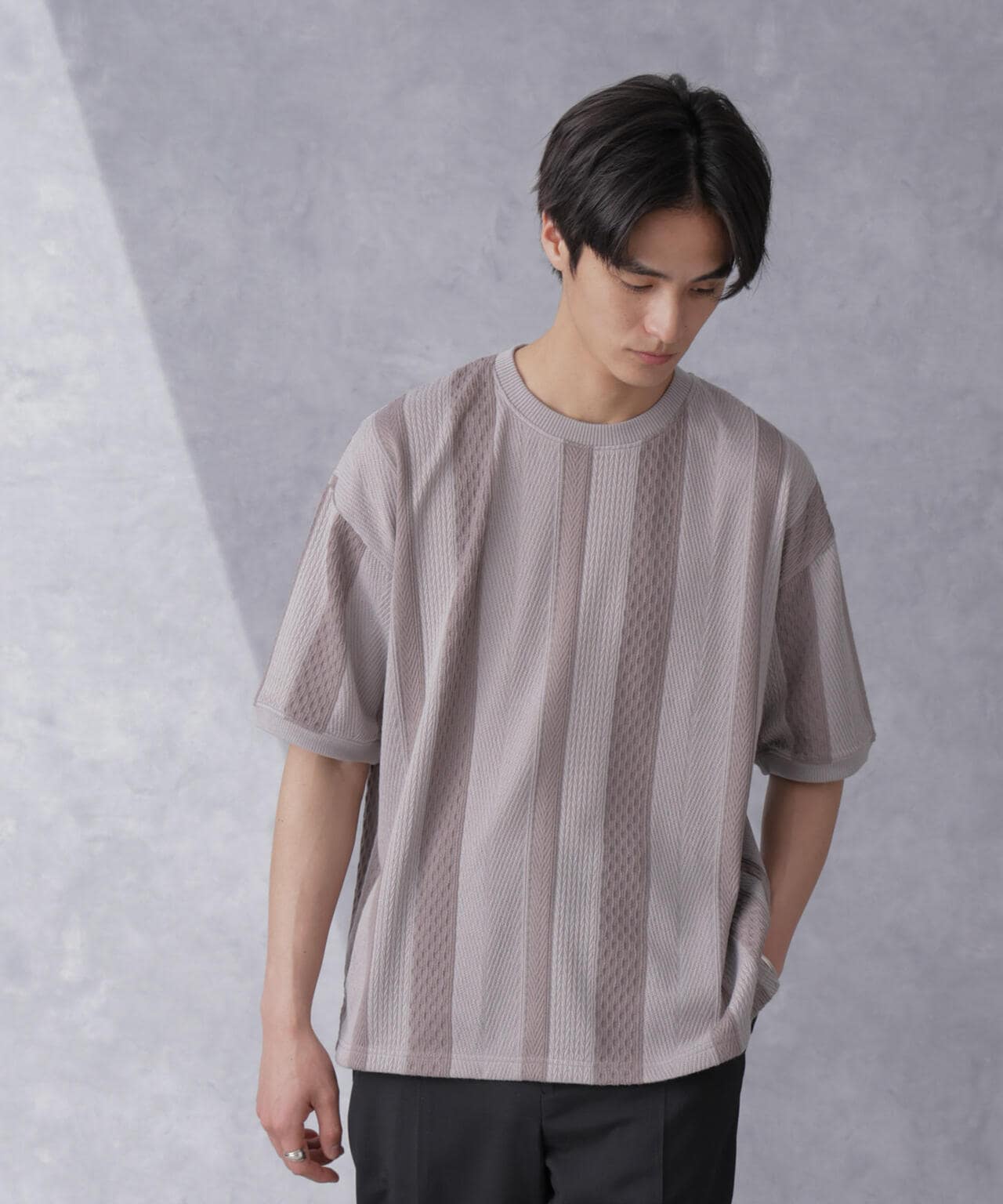 ストライプジャガードTシャツ 半袖 6724124210
