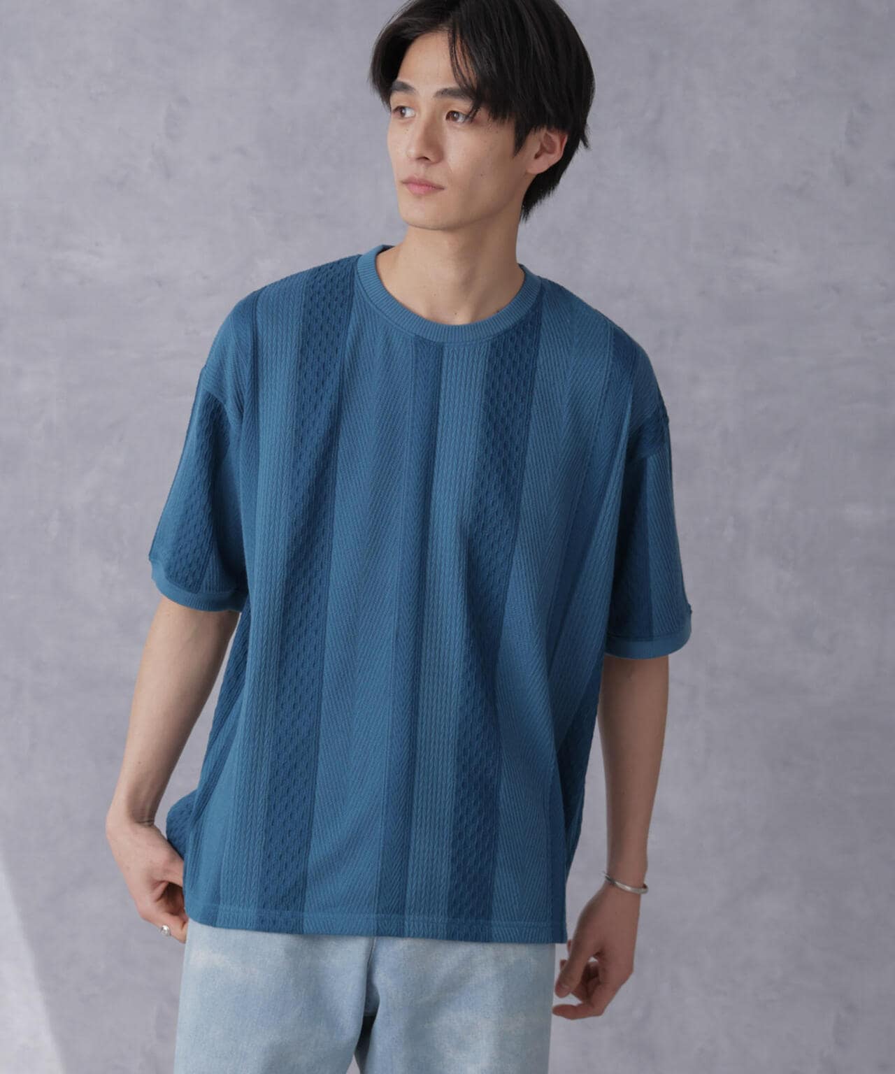 ストライプジャガードTシャツ 半袖 6724124210