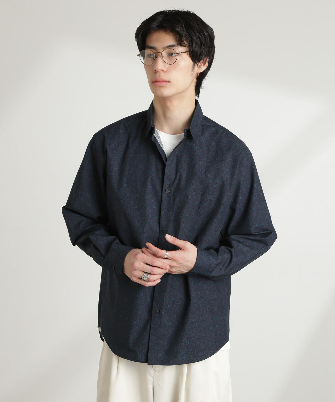 オリジナルパターンフラワープリントシャツ 長袖 6725120212