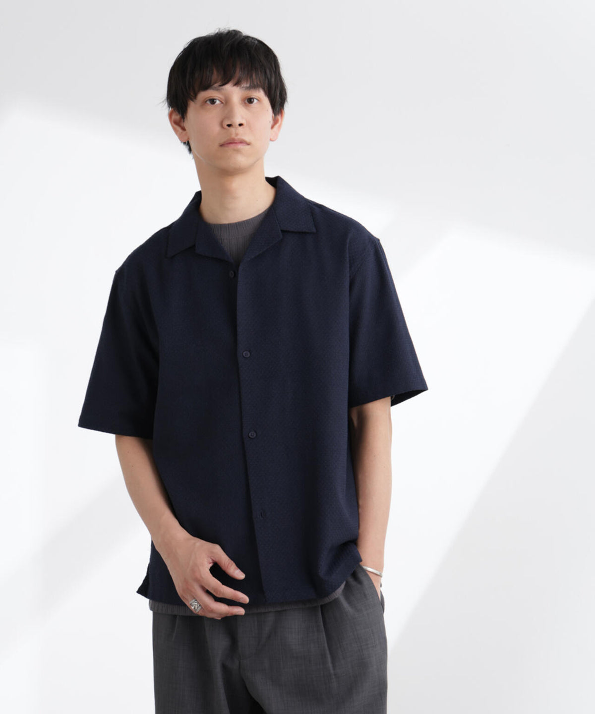 コットンリネン交織開襟シャツ 半袖 6725121213