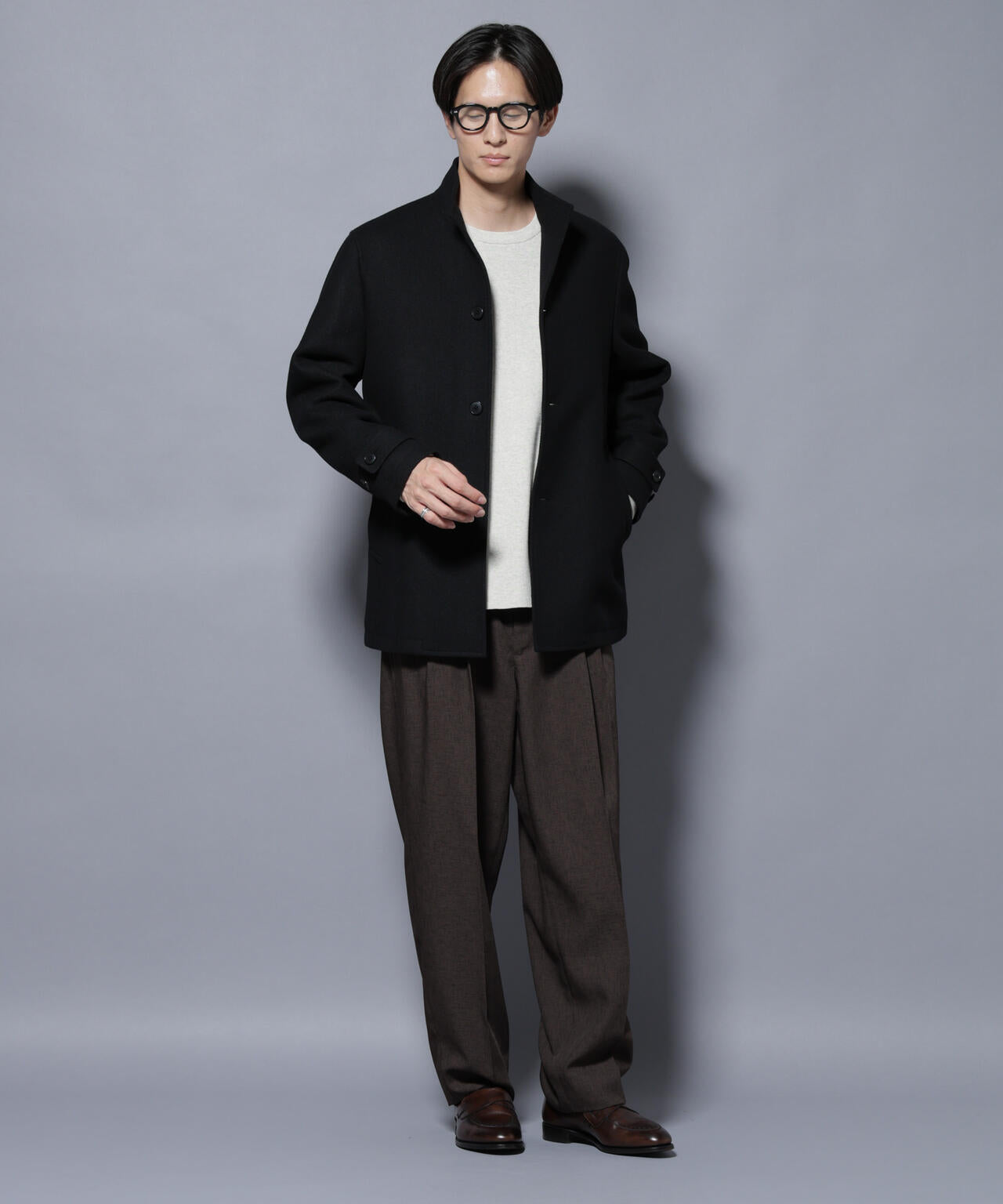 ウール/Nメルトンスタンドカラーコート 6725211208