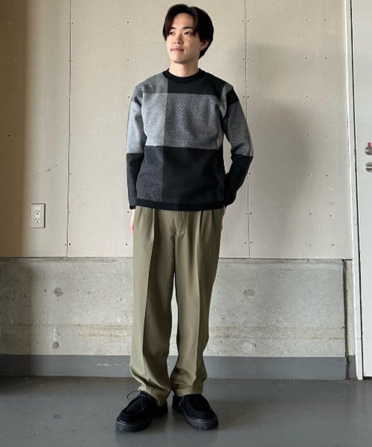 ブロックチェッククルーネックニット 6725222209