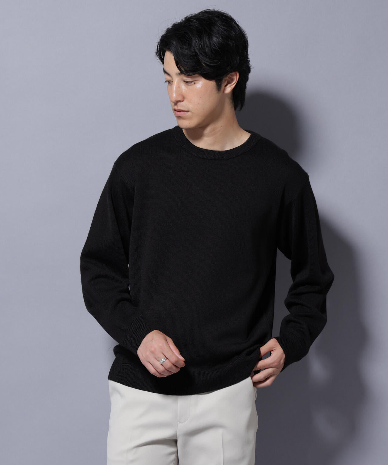 タスマニアウールミックス ミラノリブリラックスクルーネックニット 6725222222