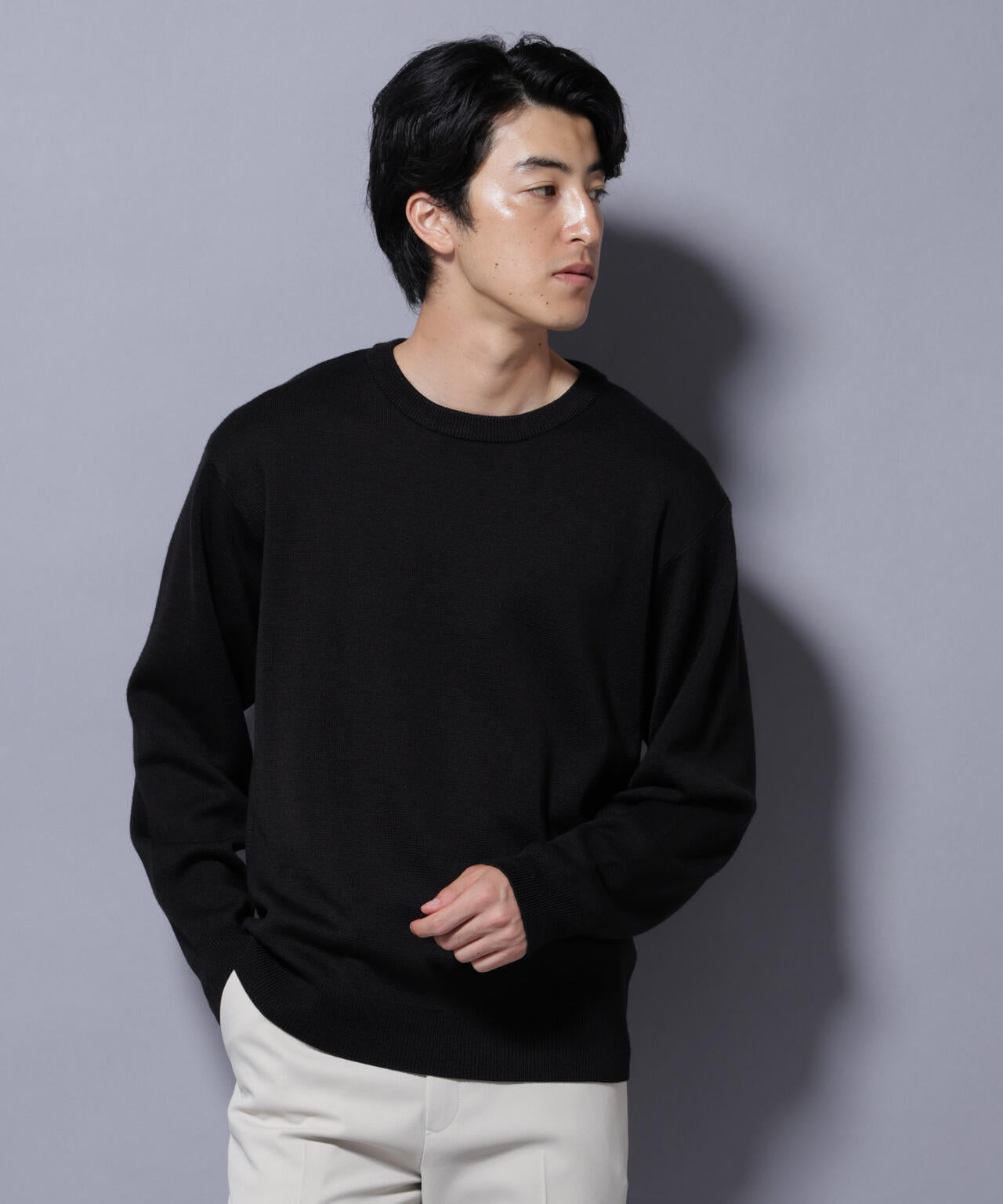 タスマニアウールミックス ミラノリブリラックスクルーネックニット