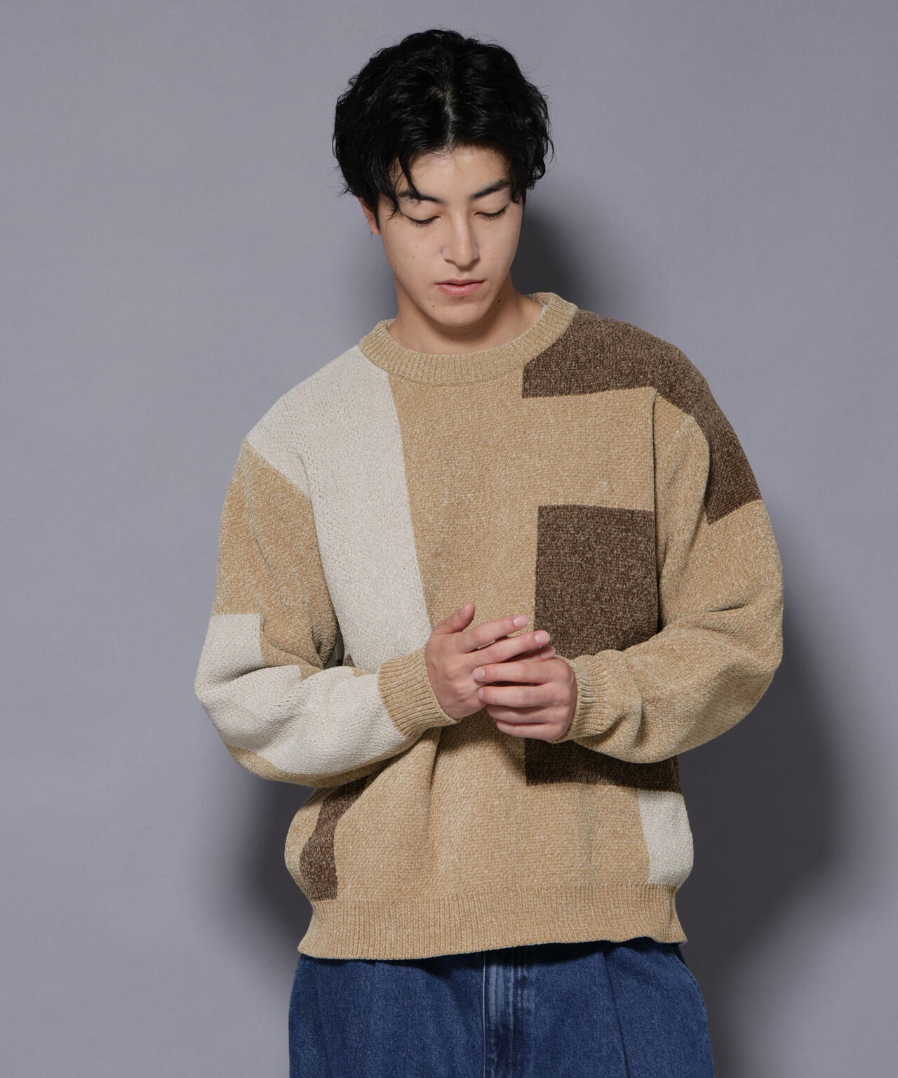 モールヤーンブロッキングニット 6725222226