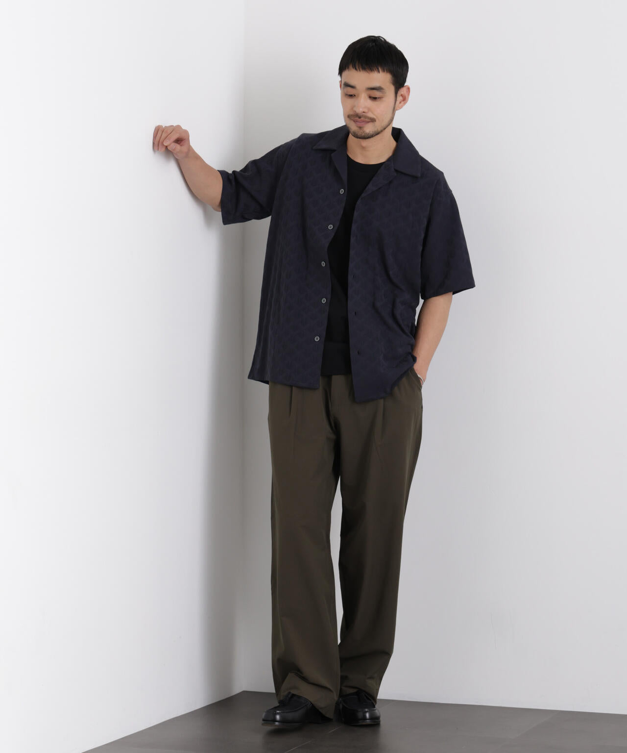 WEB限定/ジャガードオープンカラーシャツ 半袖 6726121219