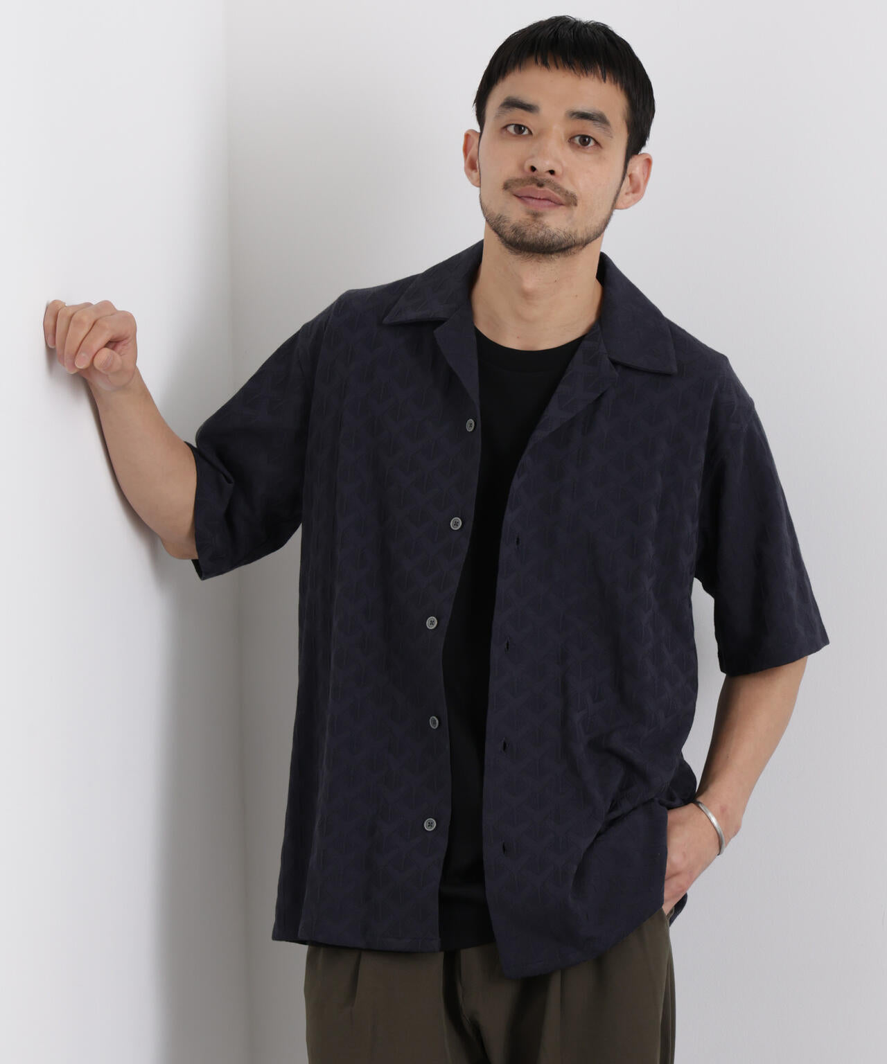 WEB限定/ジャガードオープンカラーシャツ 半袖 6726121219