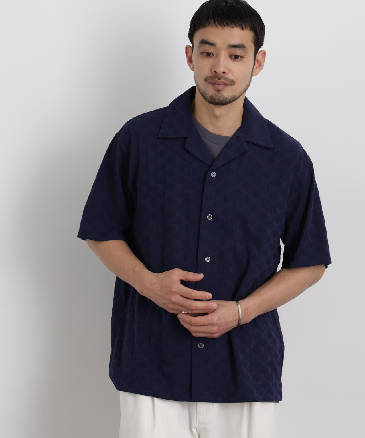 WEB限定/ジャガードオープンカラーシャツ 半袖 6726121219