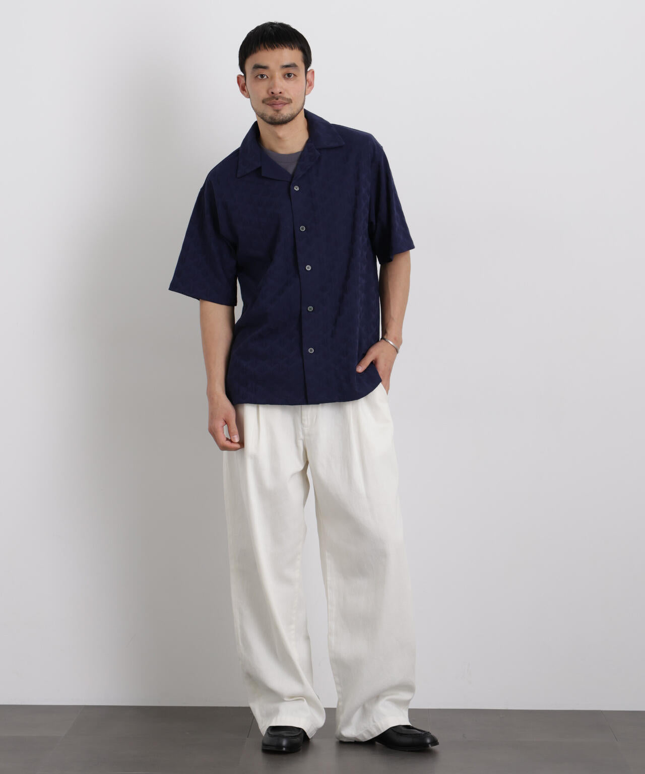 WEB限定/ジャガードオープンカラーシャツ 半袖 6726121219