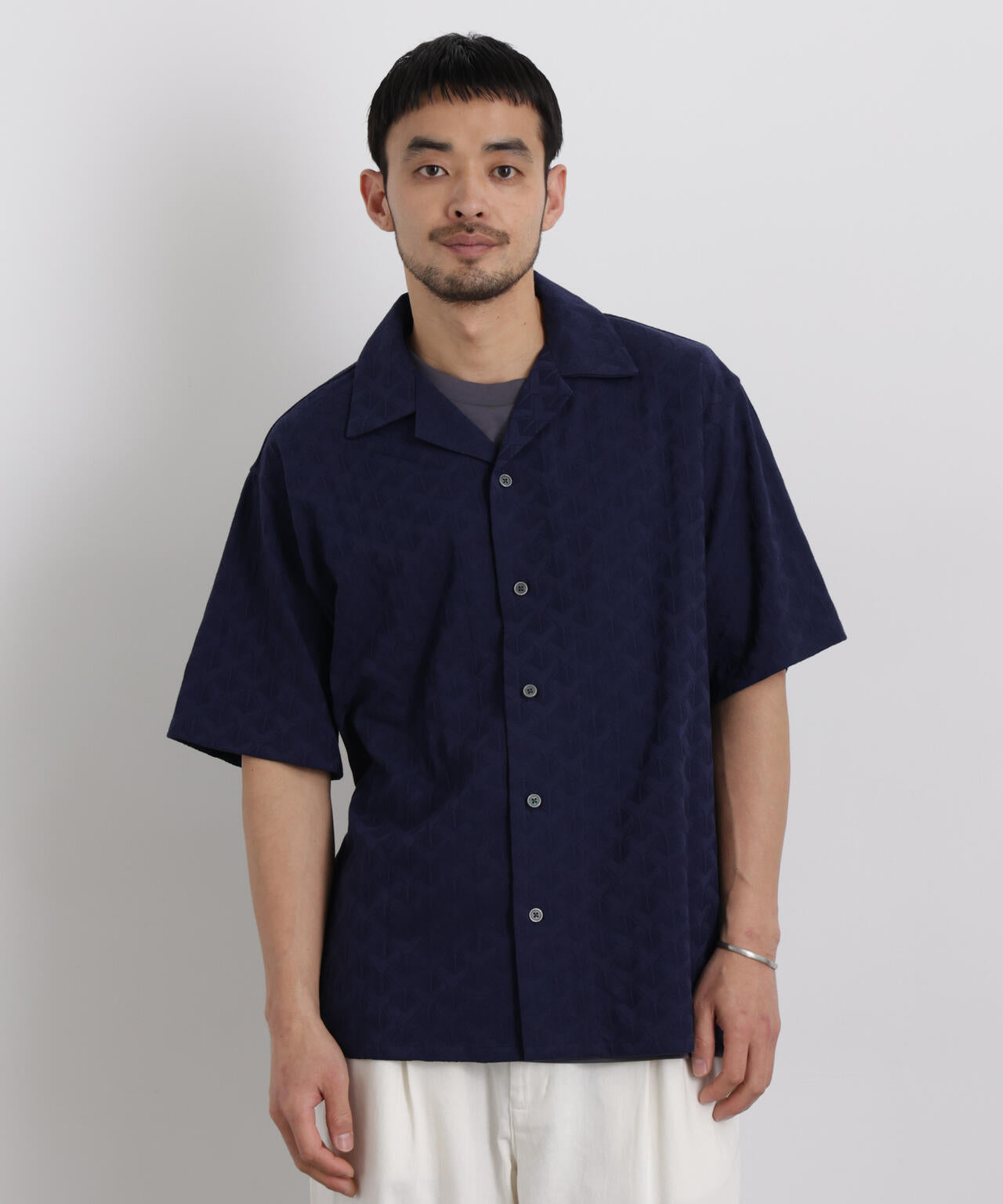 WEB限定/ジャガードオープンカラーシャツ 半袖 6726121219
