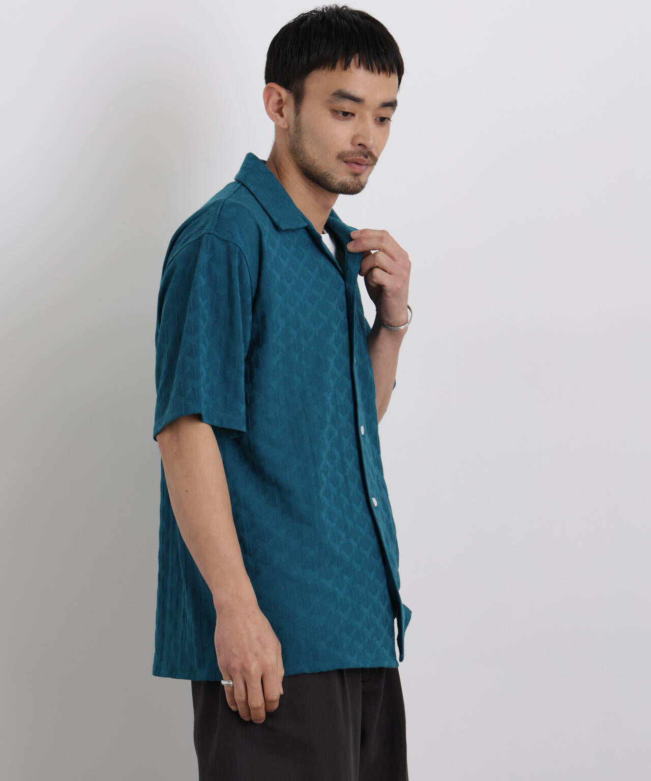 WEB限定/ジャガードオープンカラーシャツ 半袖 6726121219