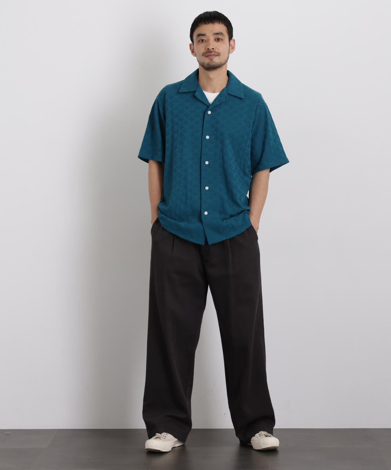 WEB限定/ジャガードオープンカラーシャツ 半袖 6726121219
