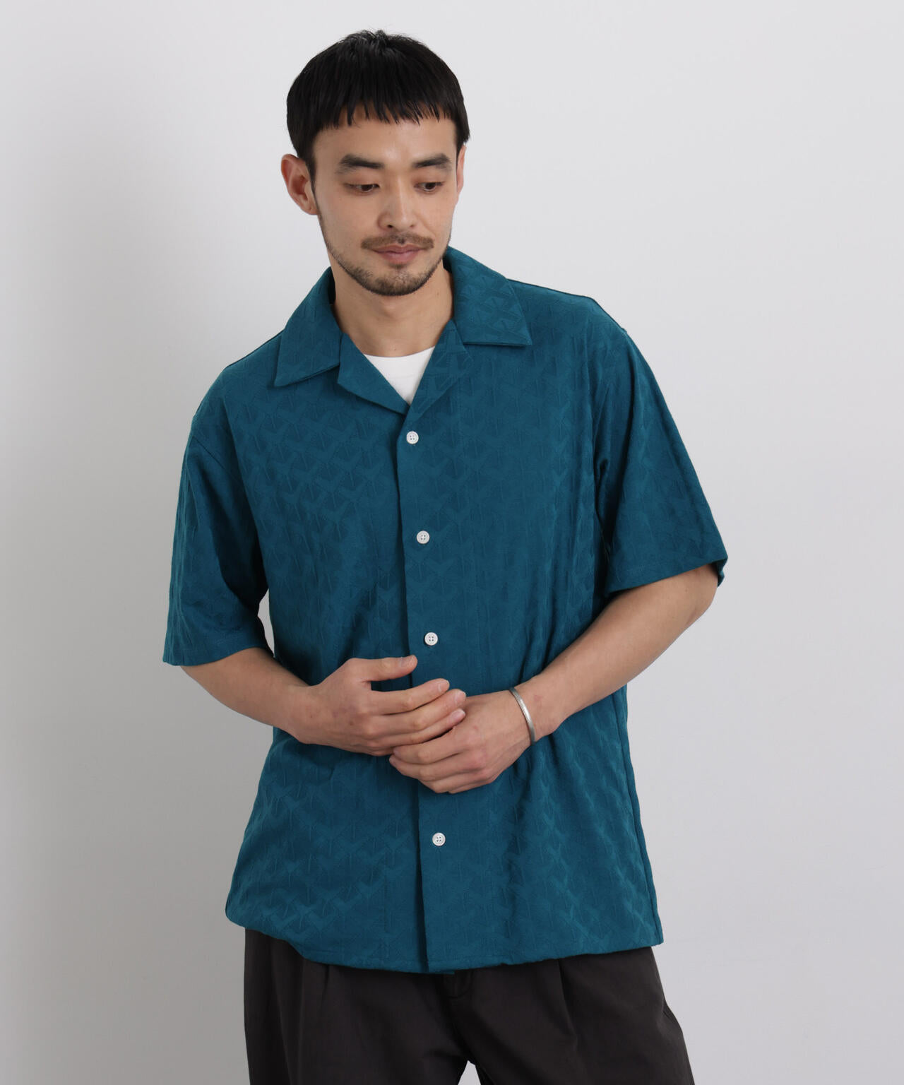 WEB限定/ジャガードオープンカラーシャツ 半袖 6726121219