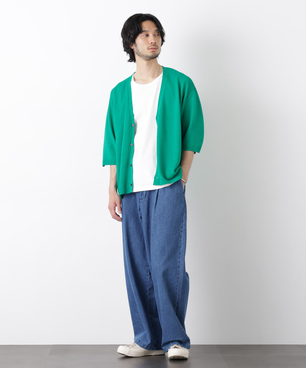 エアリードレープ ニットカーディガン 5分袖 6726122216