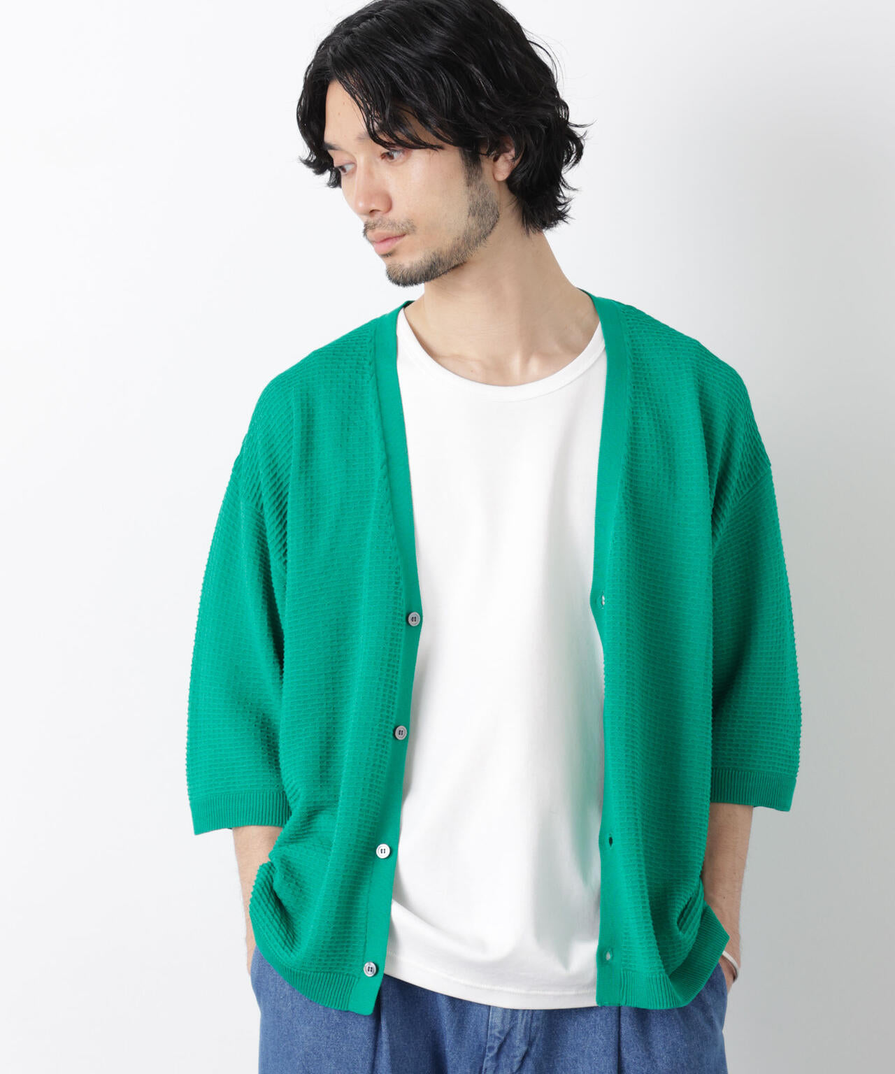 エアリードレープ ニットカーディガン 5分袖