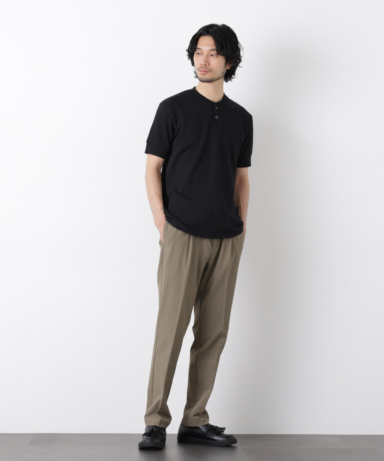 ワイドリブスタンダードヘンリーネックTシャツ 半袖 6726124214