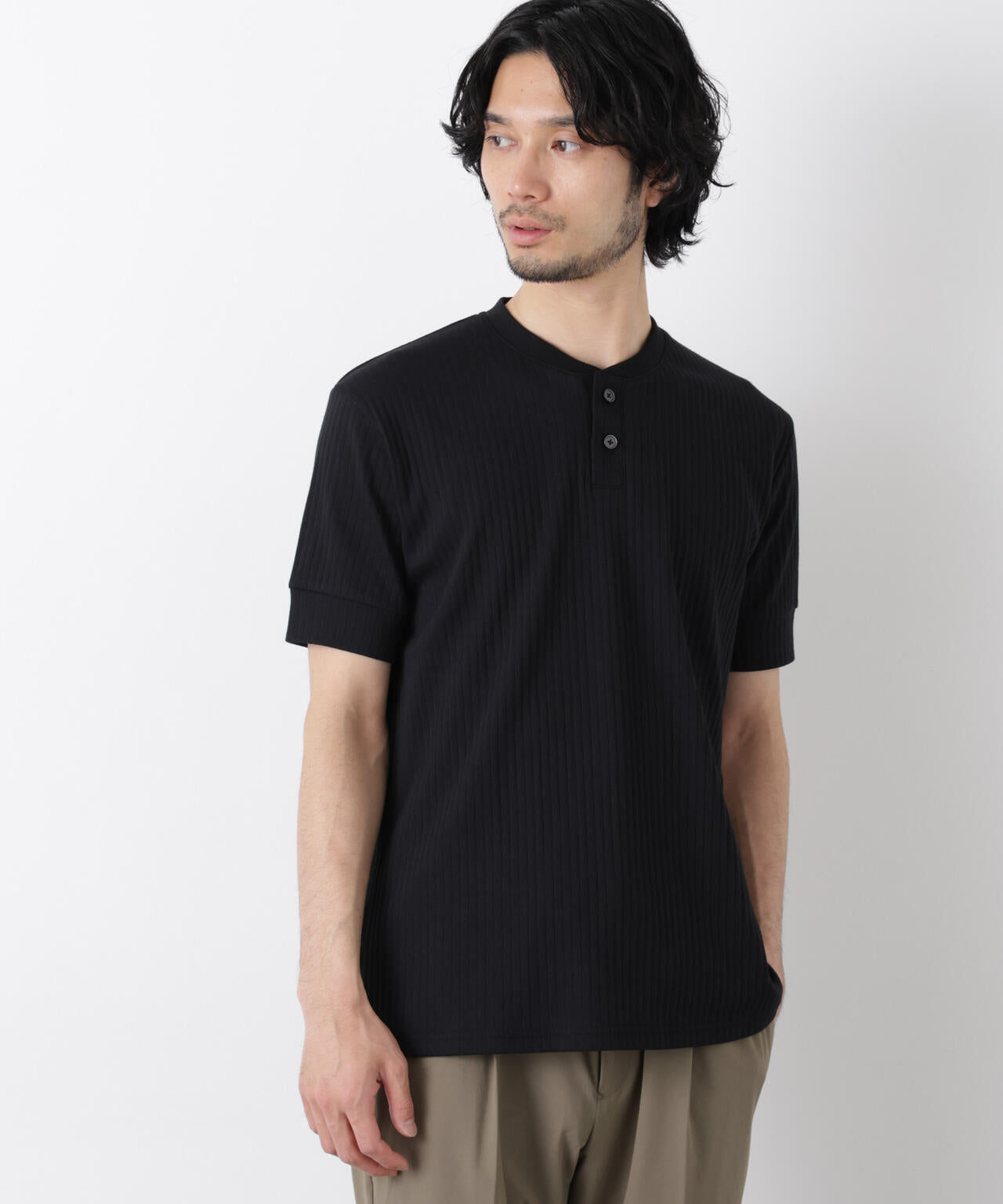 ワイドリブスタンダードヘンリーネックTシャツ 半袖 6726124214