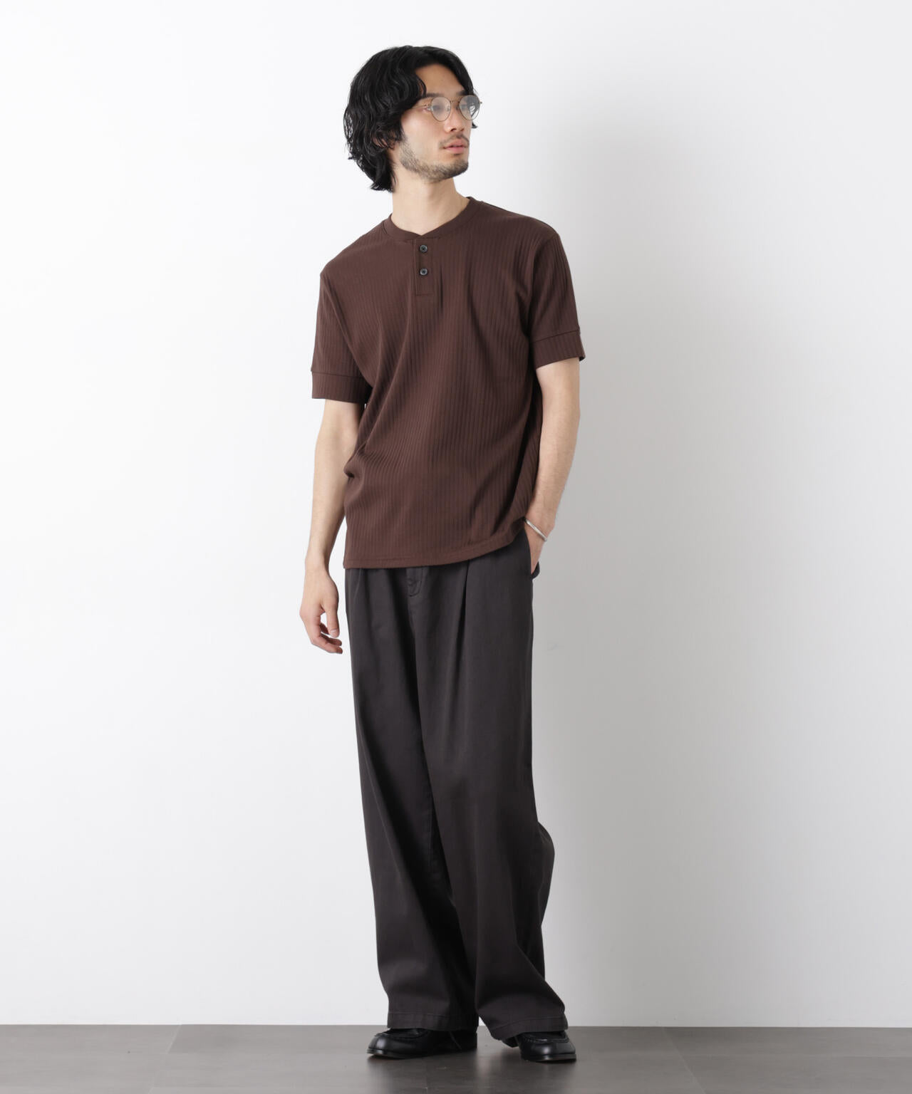 ワイドリブスタンダードヘンリーネックTシャツ 半袖 6726124214