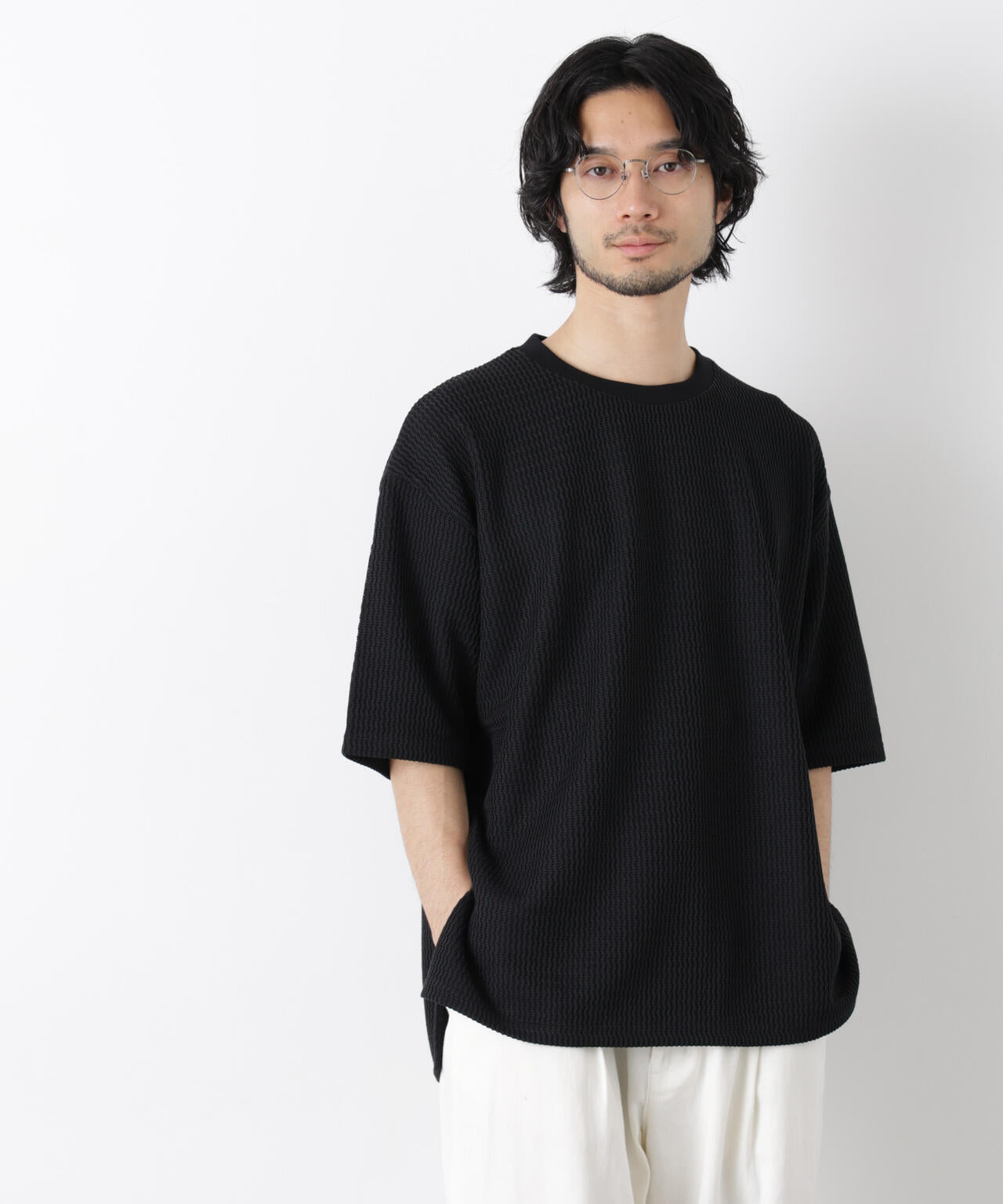 ジャガードニットソーTシャツ 半袖（セットアップ可）