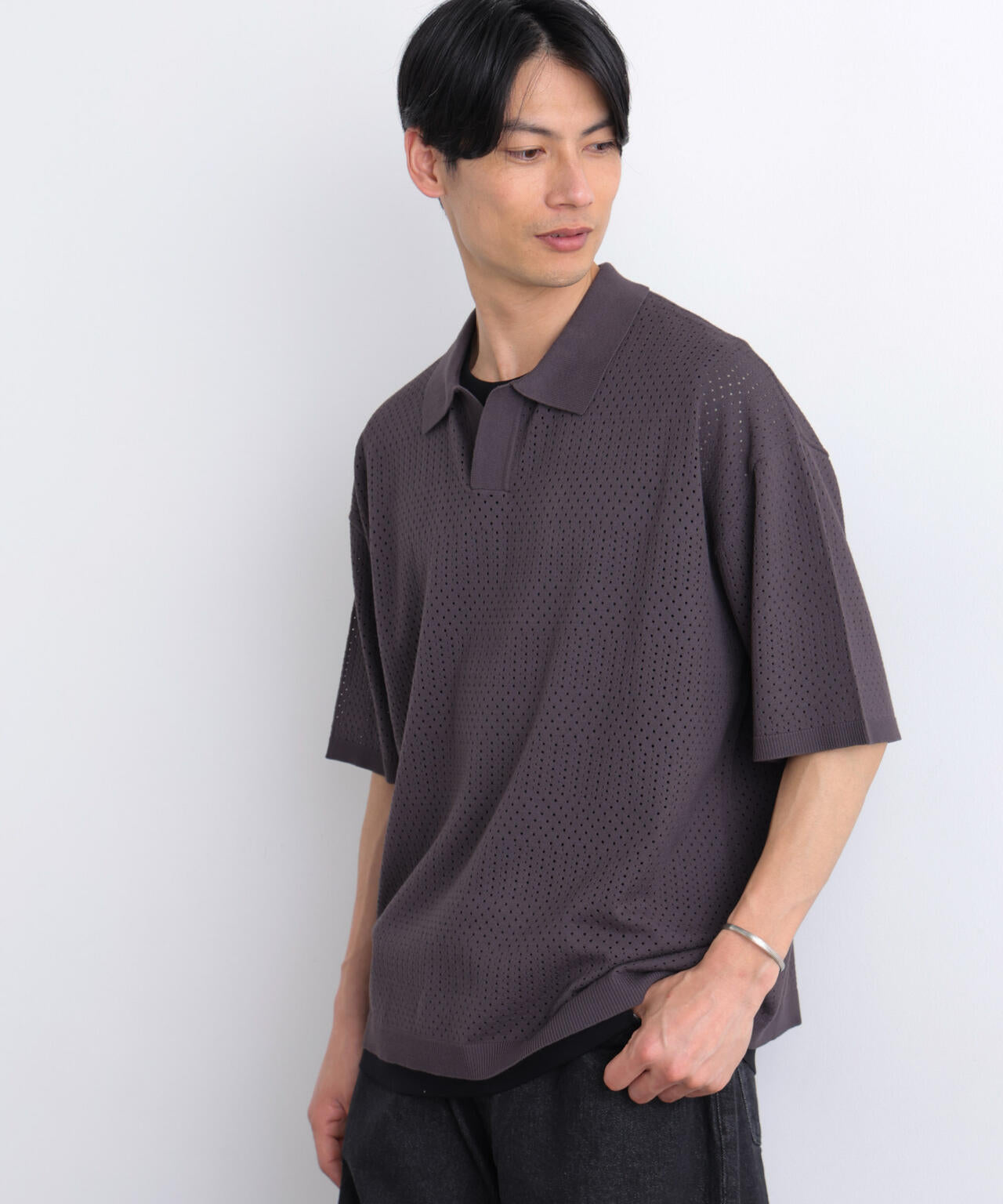 WEB限定/スキッパーテックニットポロシャツ/半袖 6726124219