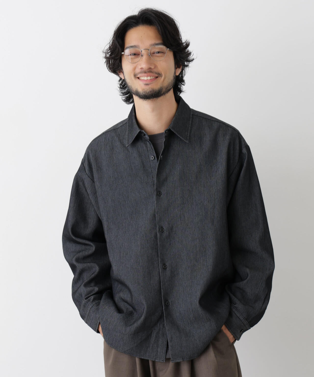 スクエアジャージーデニムシャツ長袖 6726220209