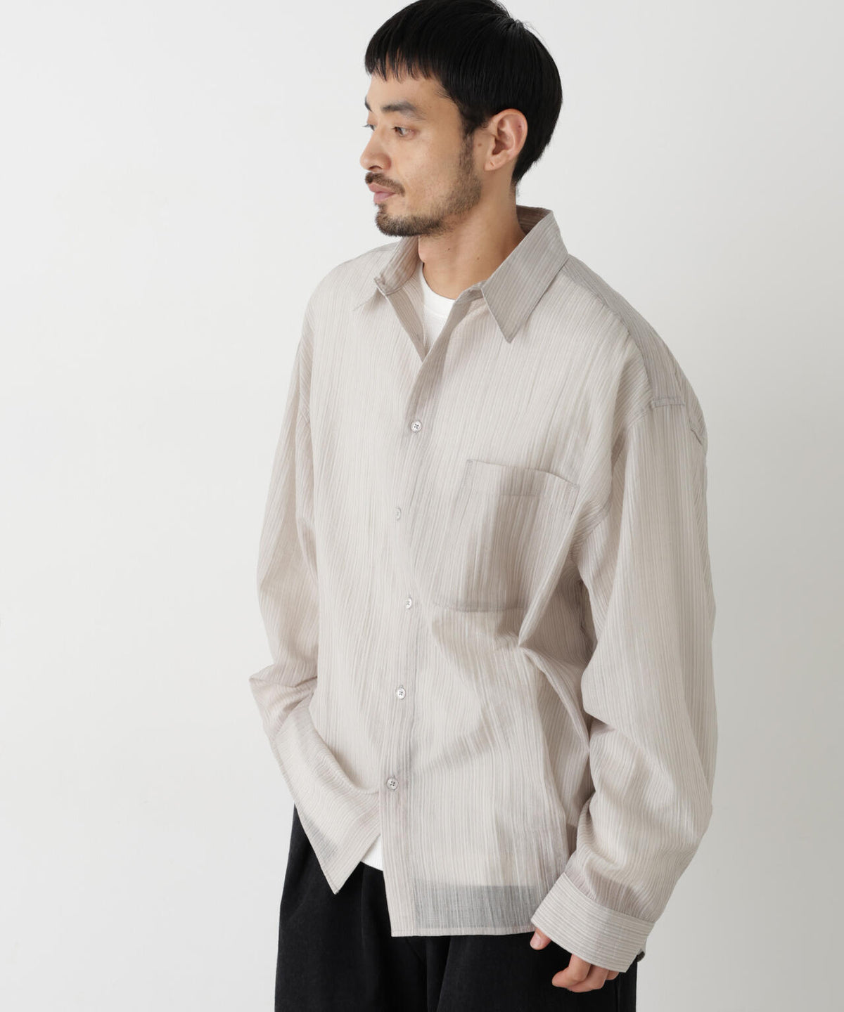 ストライプシアーシャツ 長袖 6726220217