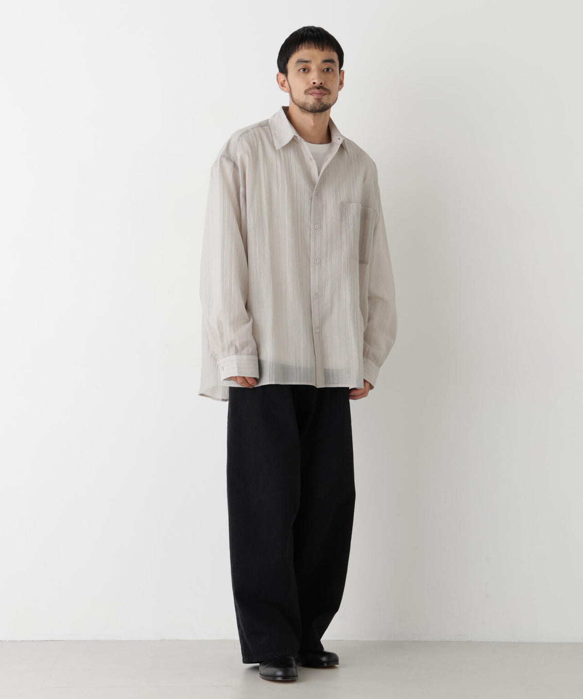 ストライプシアーシャツ 長袖 6726220217