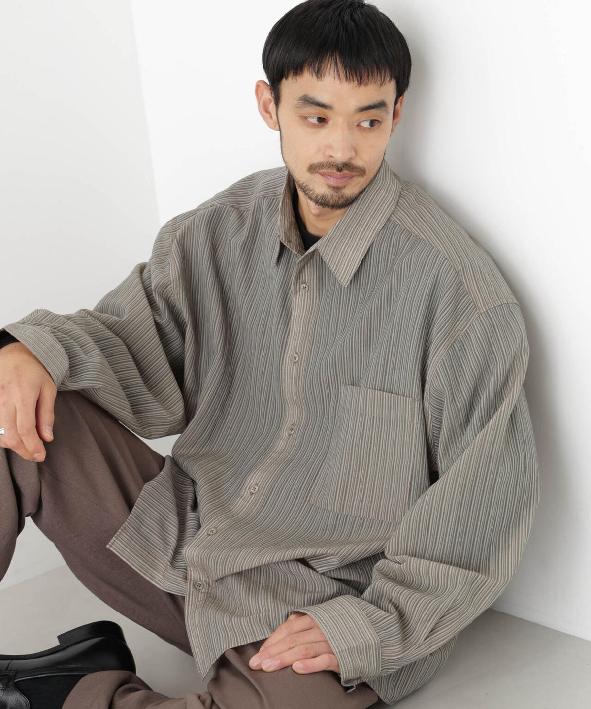 ストライプシアーシャツ 長袖 6726220217