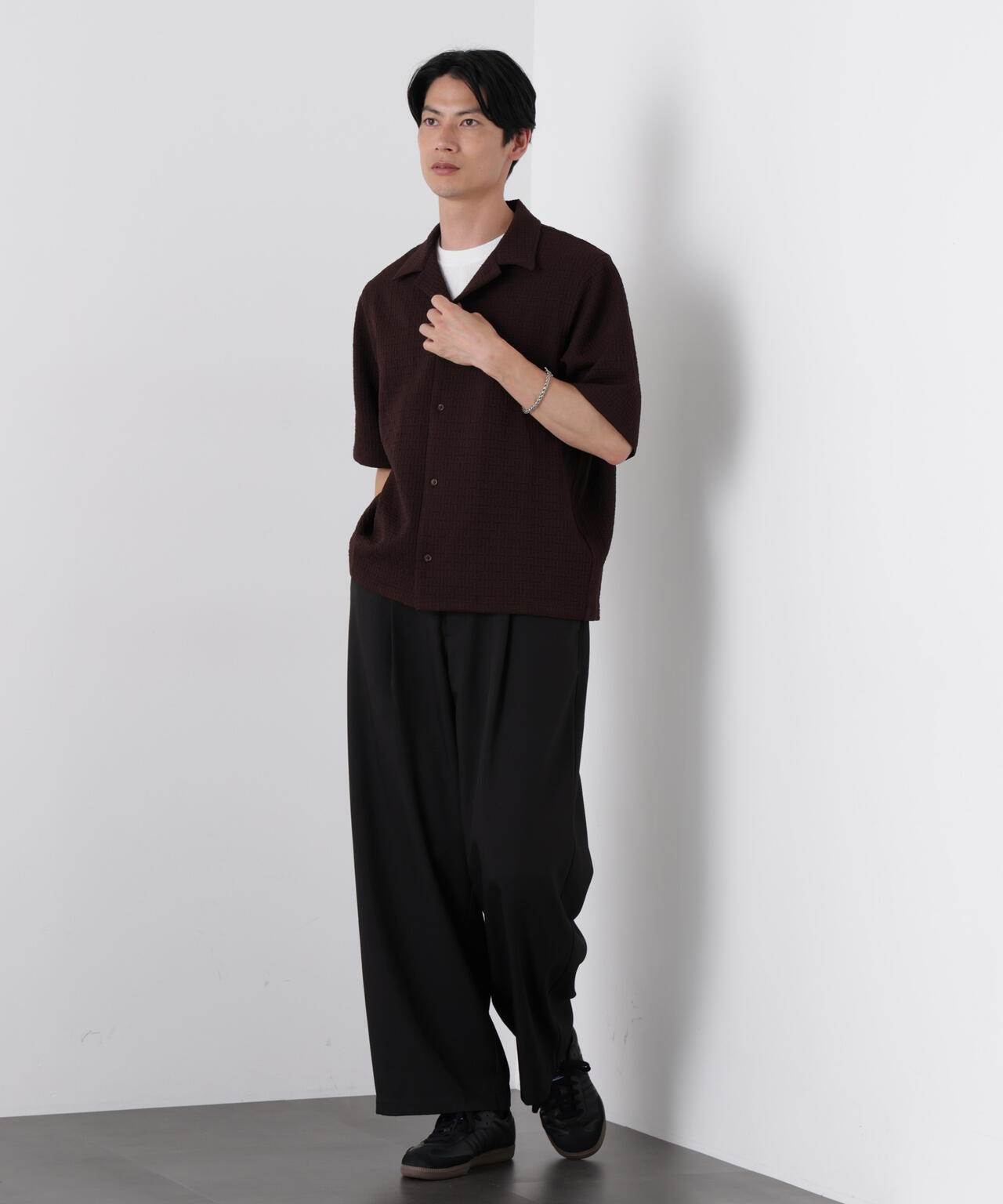 幾何学ジャガードオープンカラーシャツ 半袖 6726221204